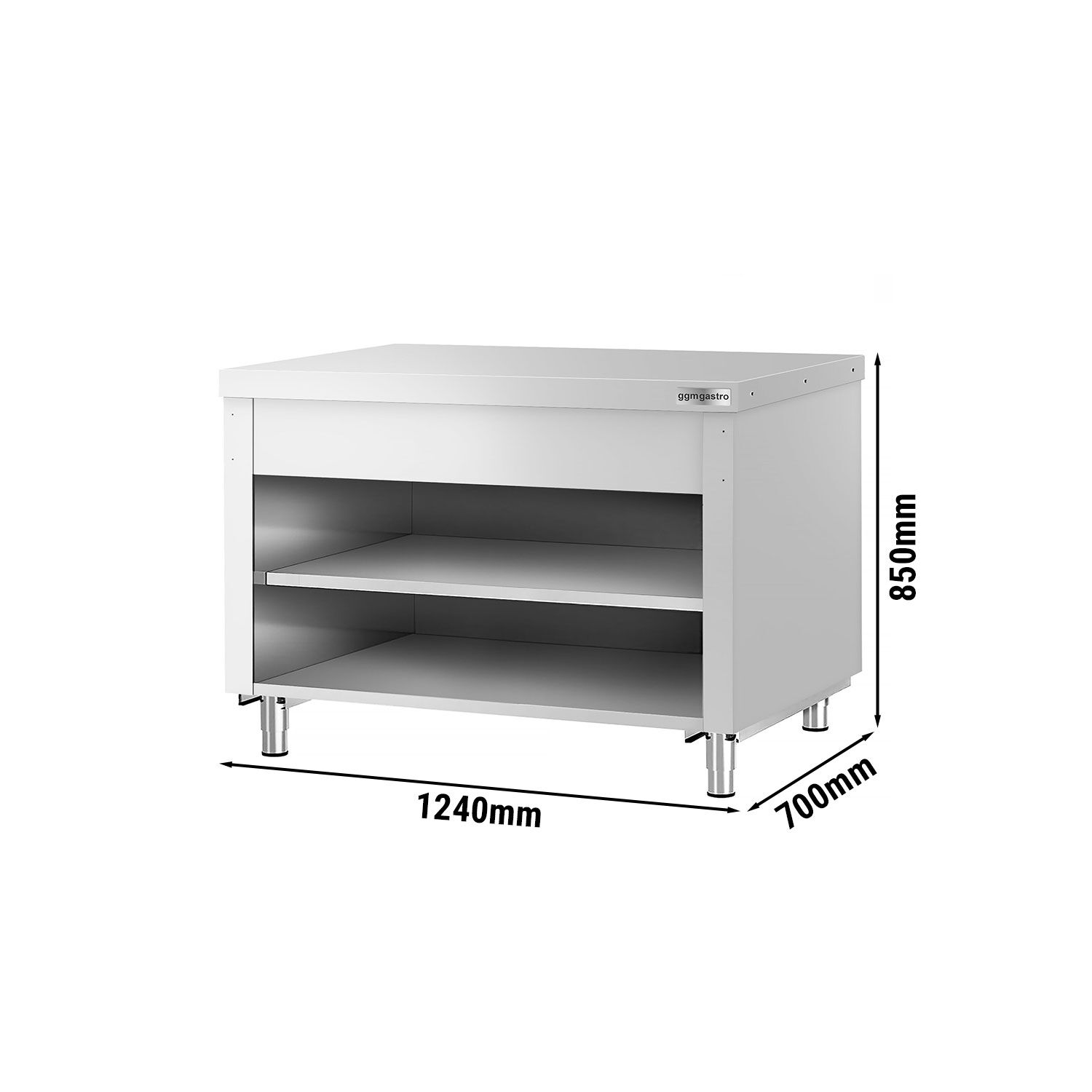 Table de travail en acier inoxydable KOPENHAGEN - 1240x700mm - avec étagère basse