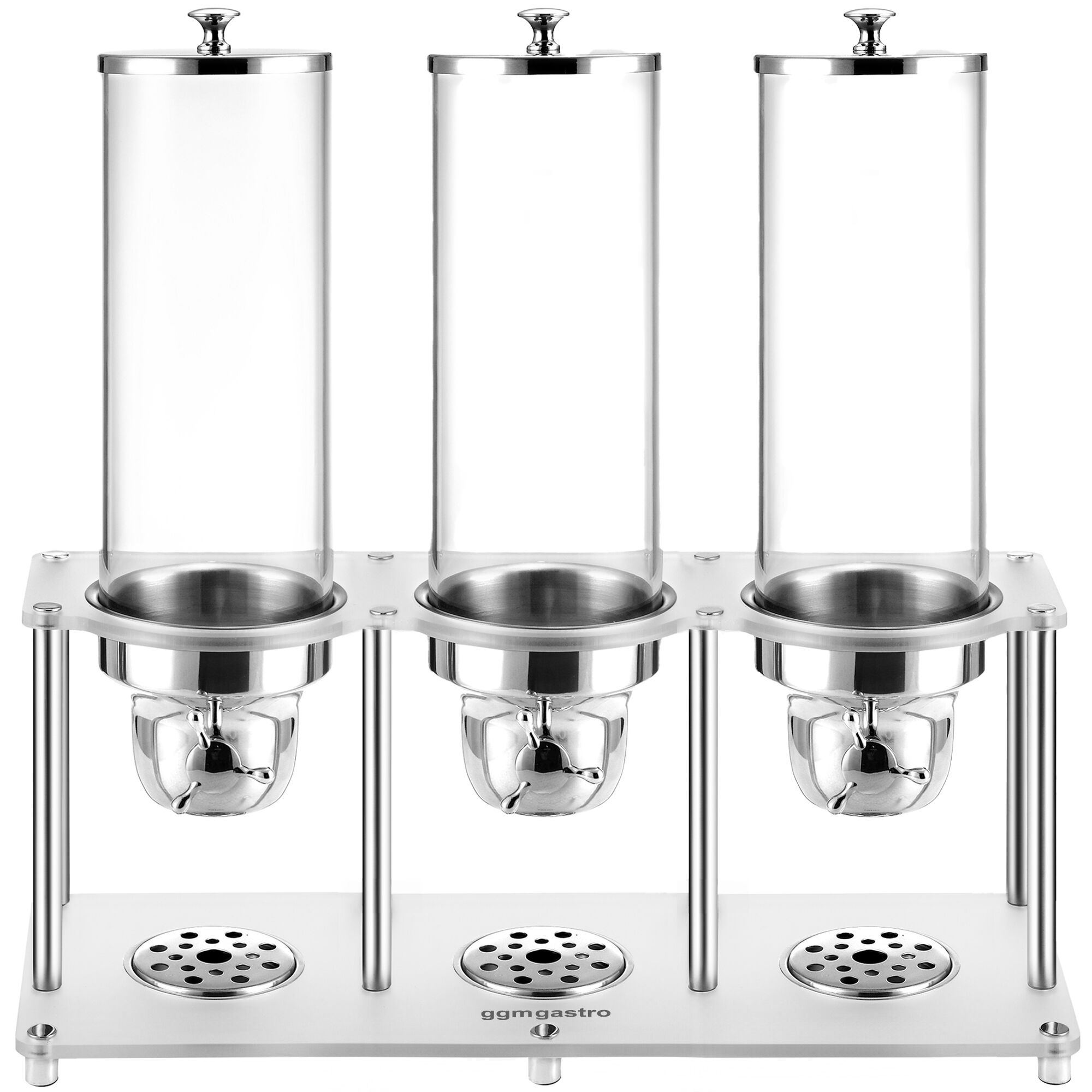 Distributeur de céréales - 3 récipients en plastique - 3x 3,7 litres - Argent