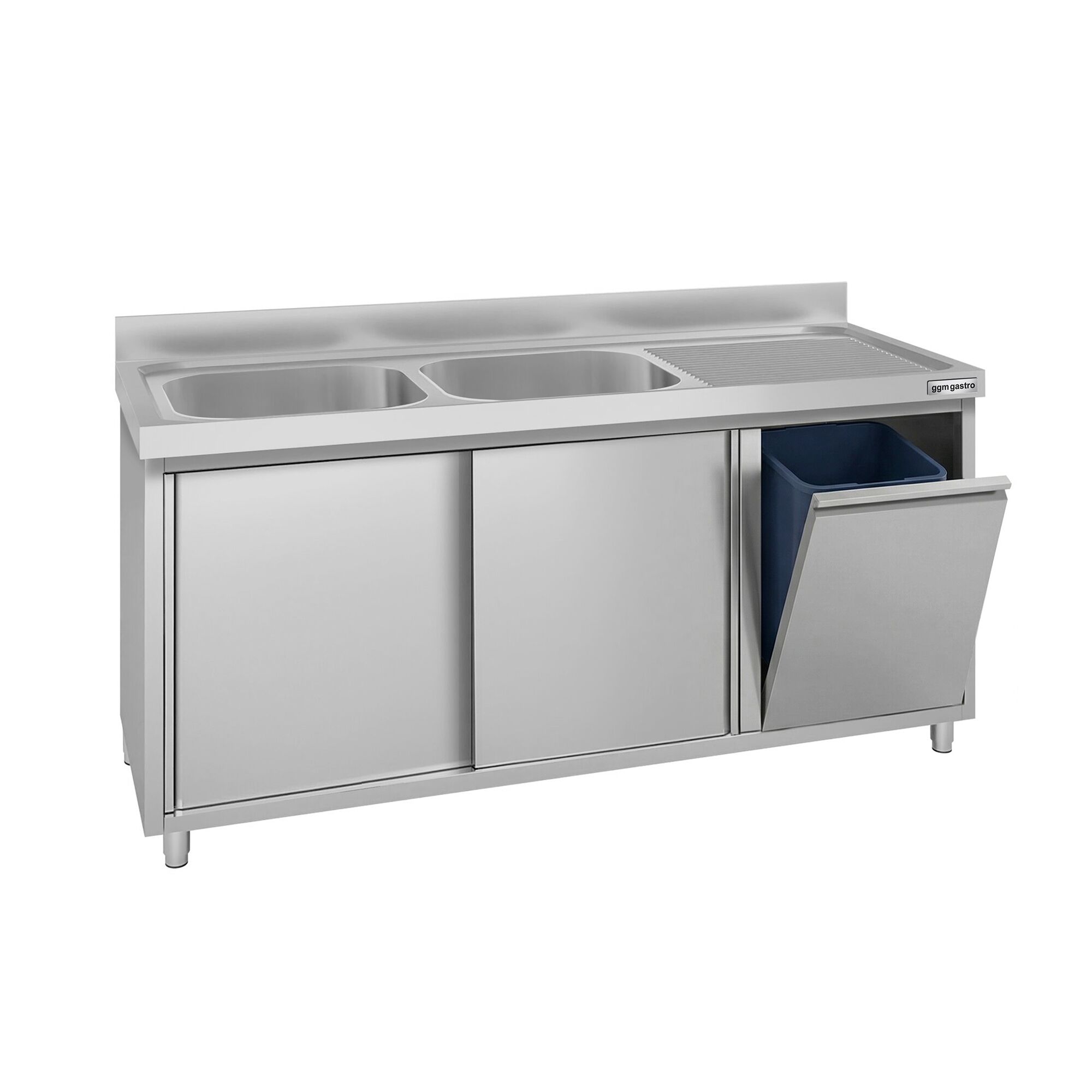 Meuble évier ECO - 1600 x 600 mm - avec poubelle & 2 bacs à gauche