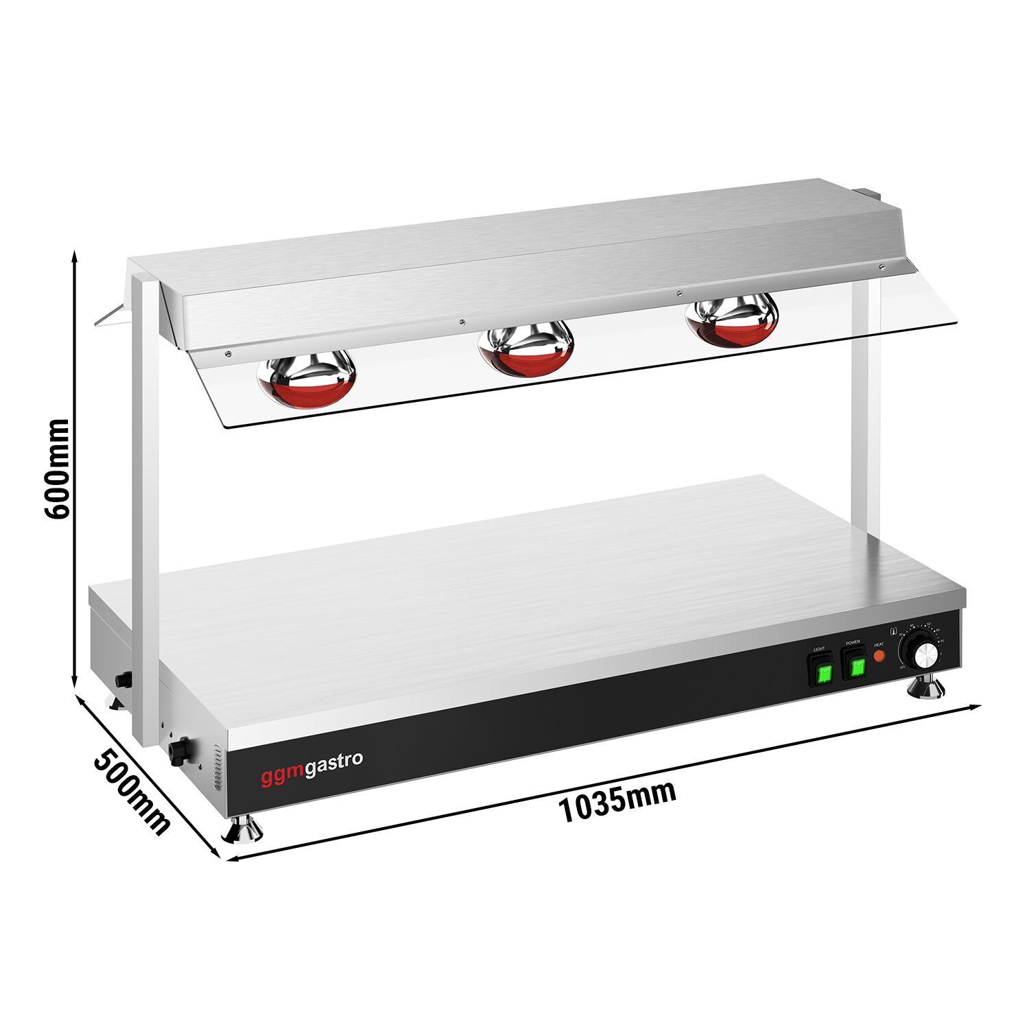 Plaque chauffante en inox - 1,5 kW - avec 3 lampes chauffantes infrarouges