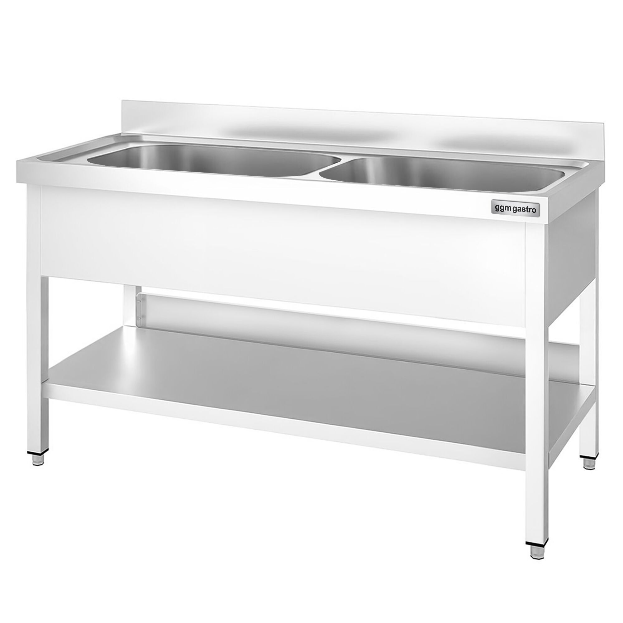 Plonge à marmites en inox PREMIUM - 1600x600mm - avec étagère basse & 2 bacs