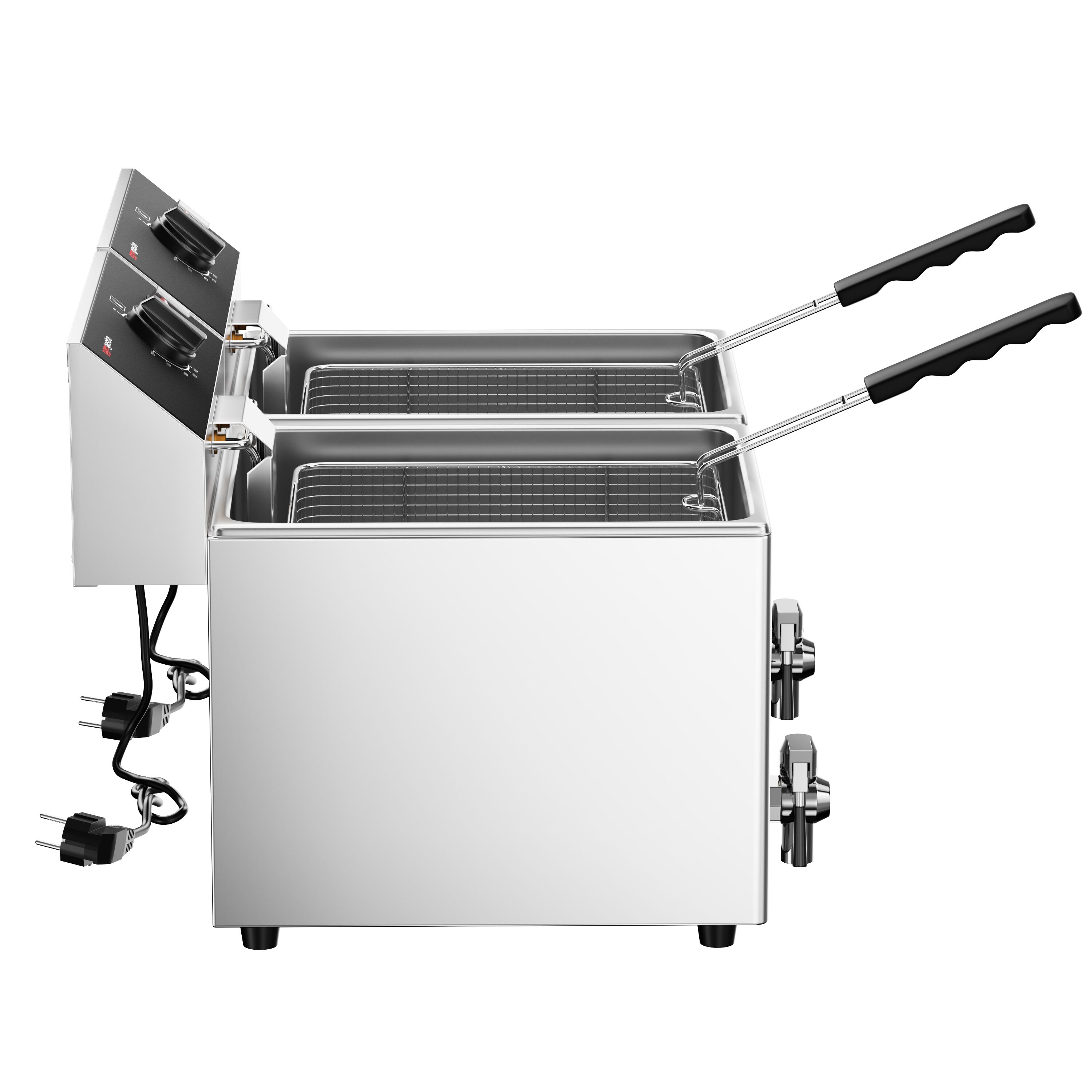 Friteuse électrique double – 12+12 litres – 6,5 kW – avec robinet de vidange