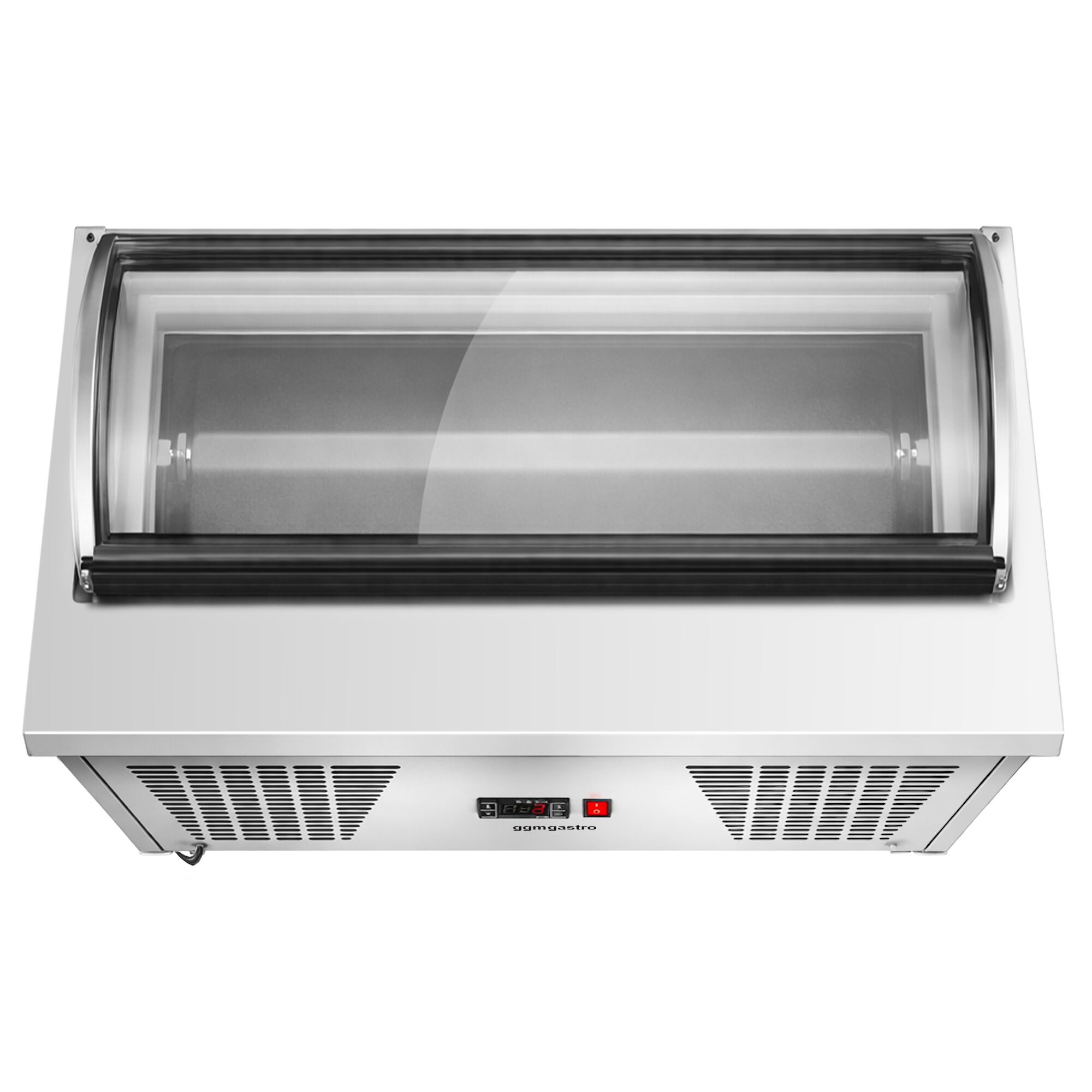 Vitrine à glaces à poser - 867x735mm - Froid statique - Couvercle vitré basculant - avec éclairage LED - pour 4 bacs de 5 L - Côté service
