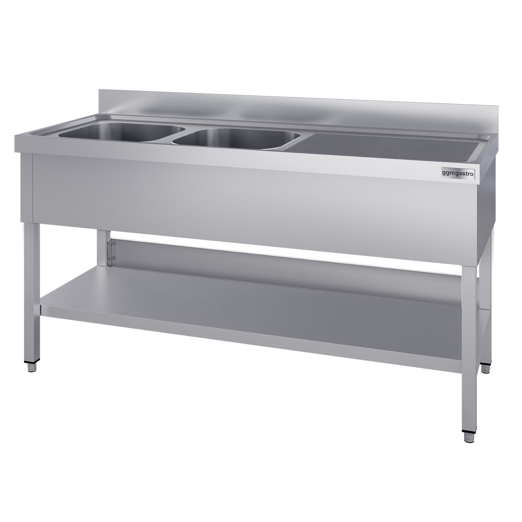 Plonge en inox ECO - 1600x700mm - avec étagère basse - 2 bacs à gauche