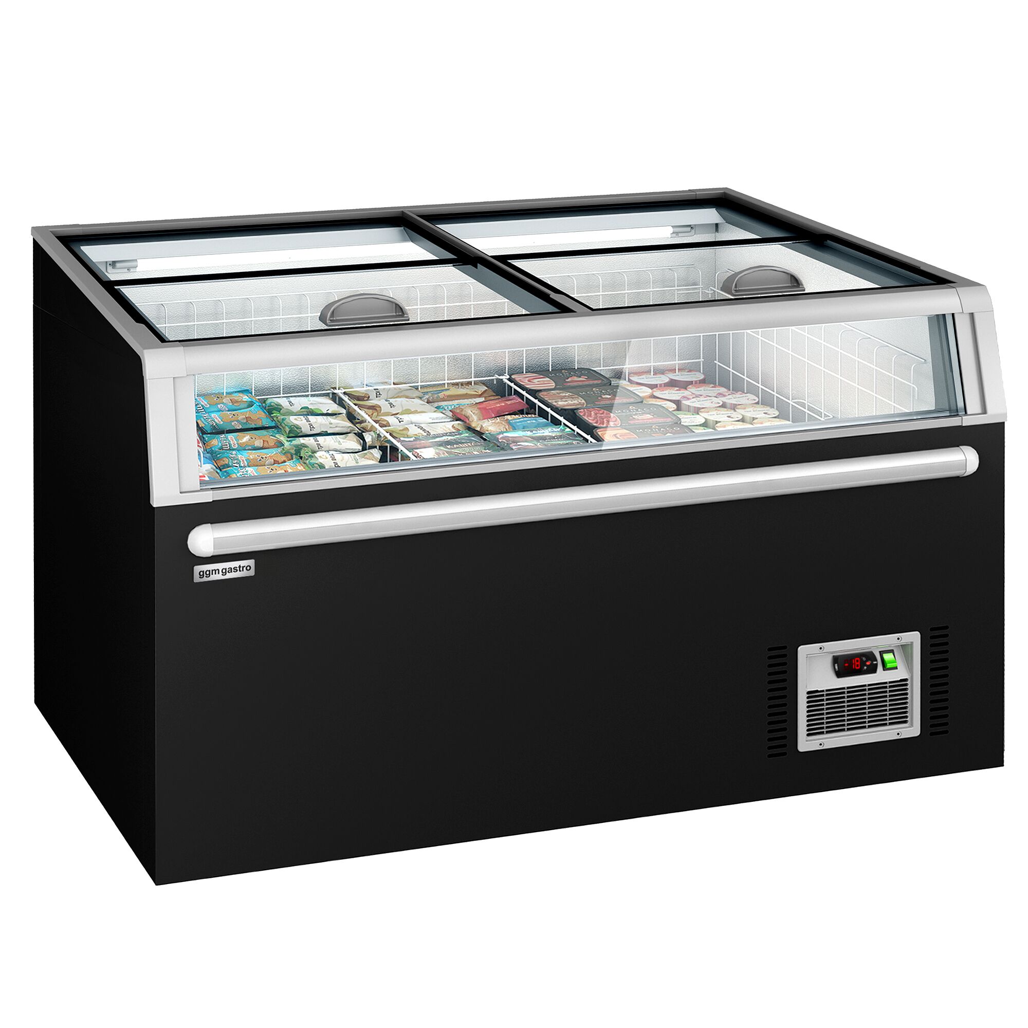 Îlot de congélation pour supermarché - 1454x850mm - 402 L - Couvercles coulissants en verre - Noir