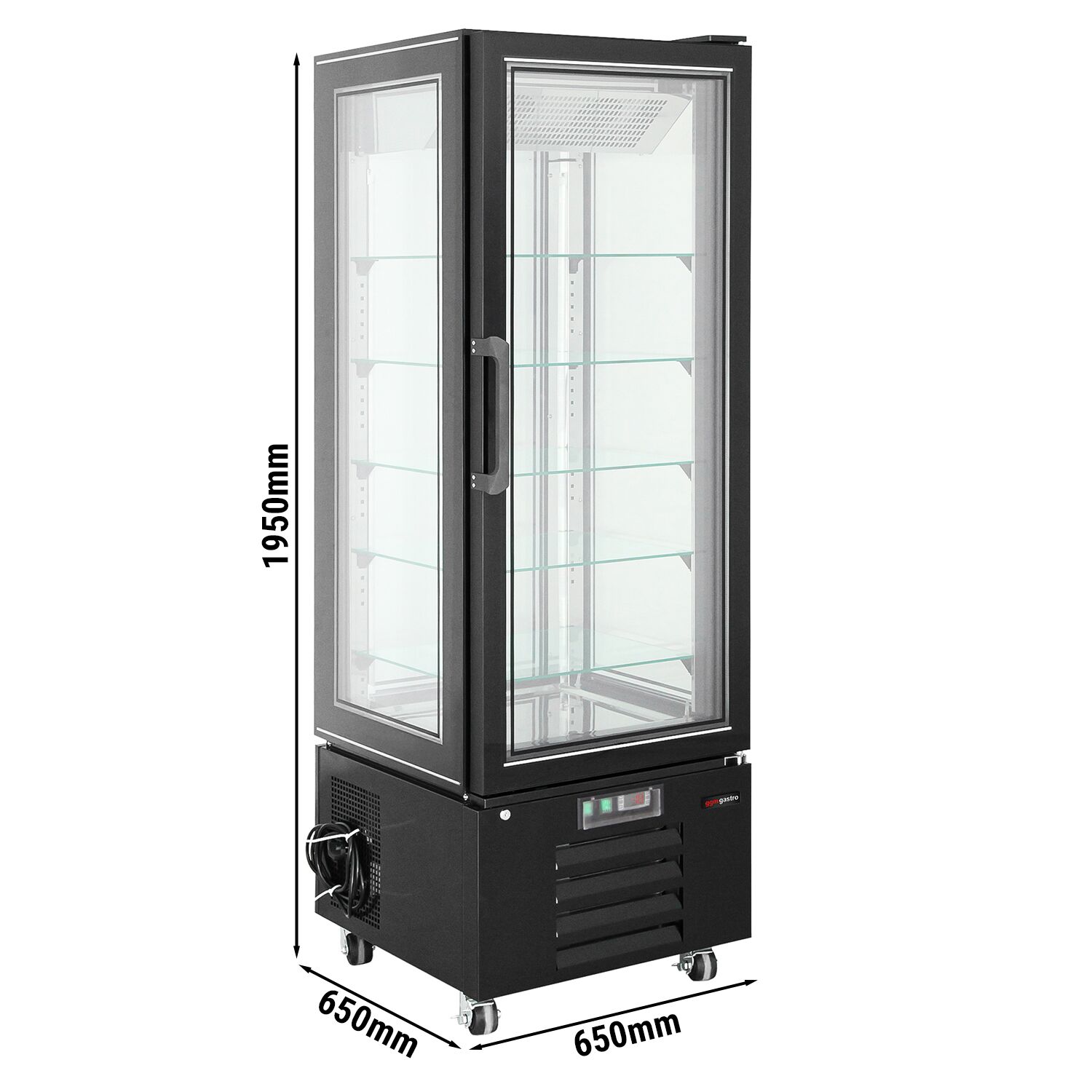 Vitrine réfrigérée panoramique - 340L - 650mm - avec 5 étagères en verre - 1 porte vitrée arrière - Pour FR - Noir