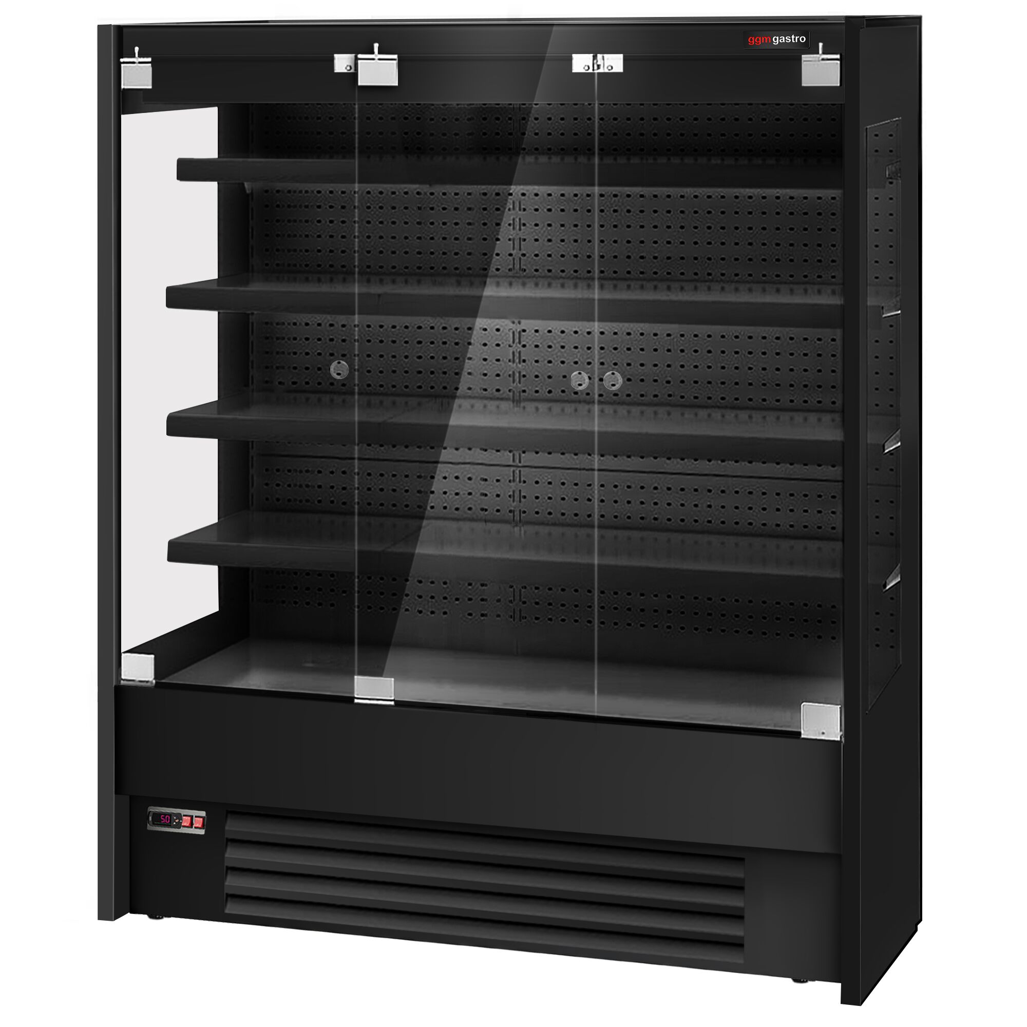 Commercial multideck display fridge - 1585mm - with 3 hinged glass doors & 4 shelves - Black