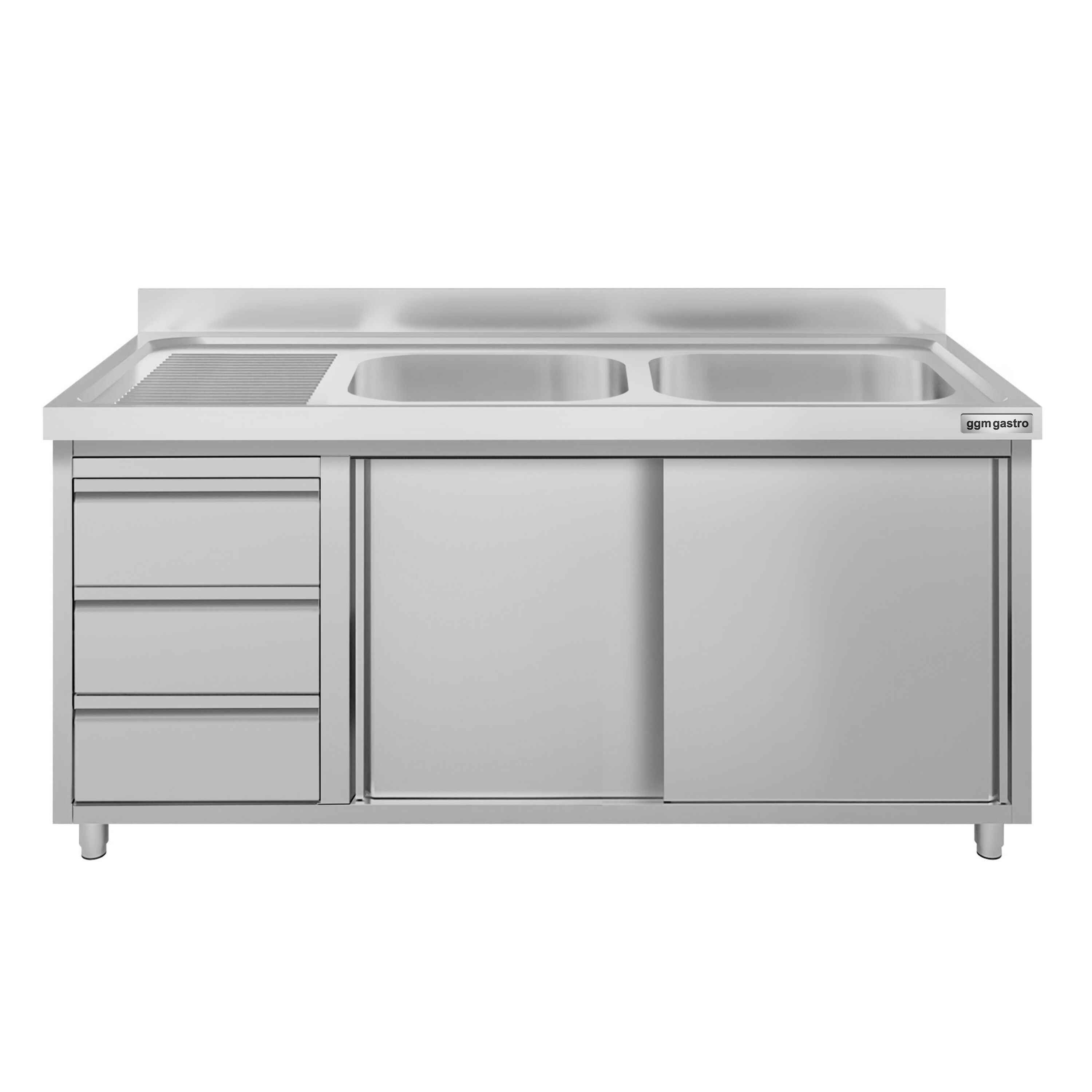 Meuble évier ECO - 1400 x 600 mm - avec 3 tiroirs & 2 bacs à droite