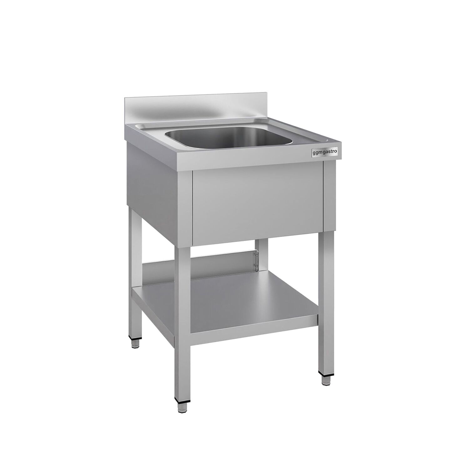 Plonge en inox ECO - 600x700mm - avec étagère basse - 1 bac au centre