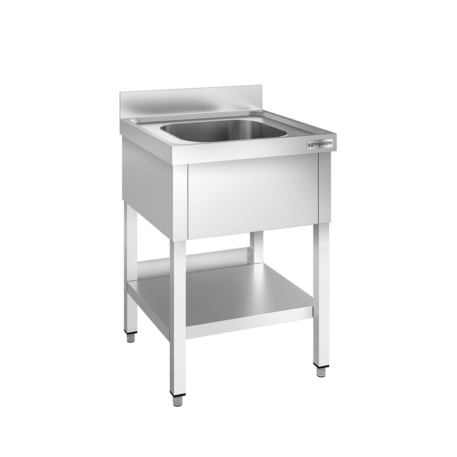 Plonge en inox PREMIUM - 600x600mm - avec étagère basse - 1 bac au centre