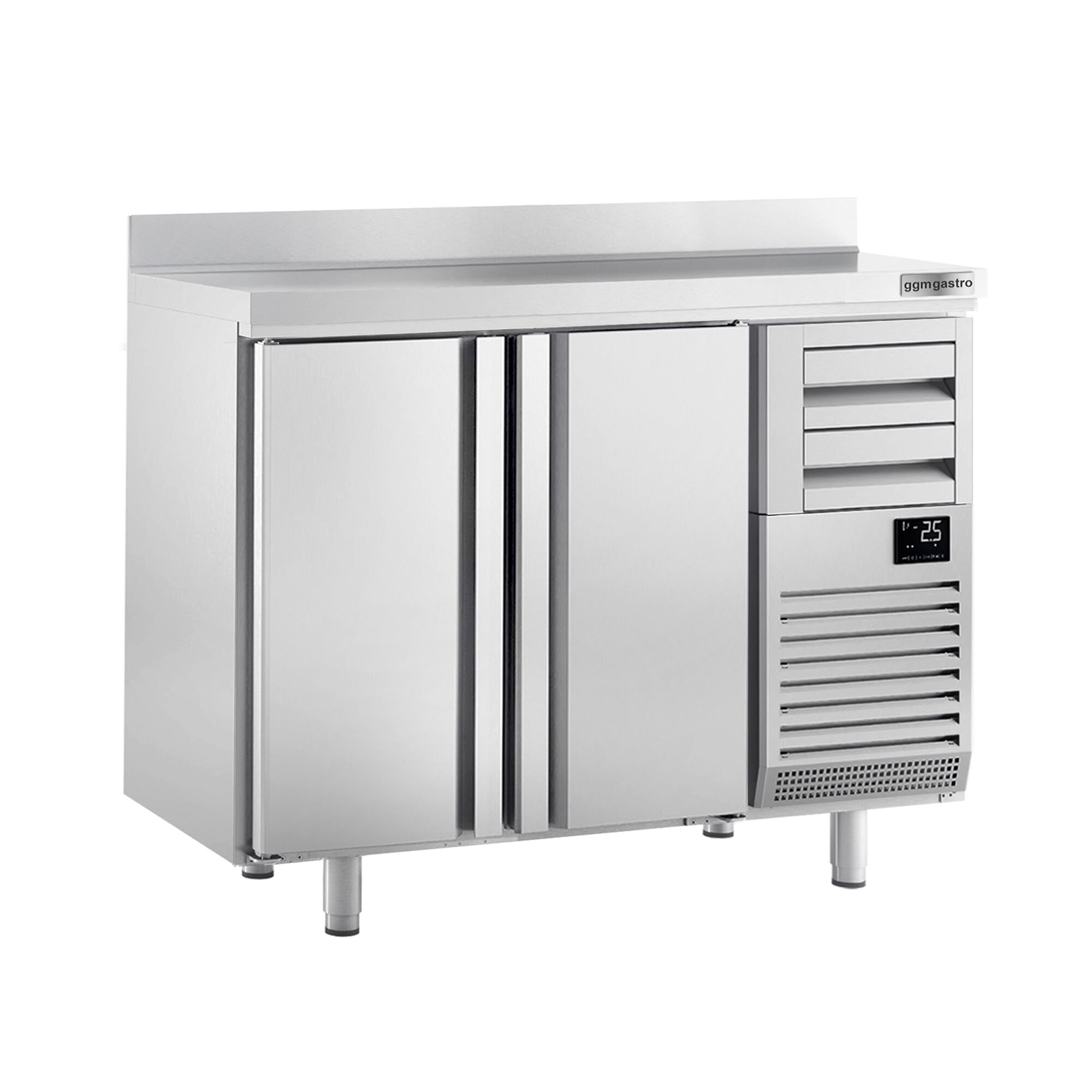 Commercial Back Bar Bottle Cooler PREMIUM PLUS - 1468x600x1150mm - with 2 Solid Doors & 2 Drawers, upstand, locks & auto defrost - 340L