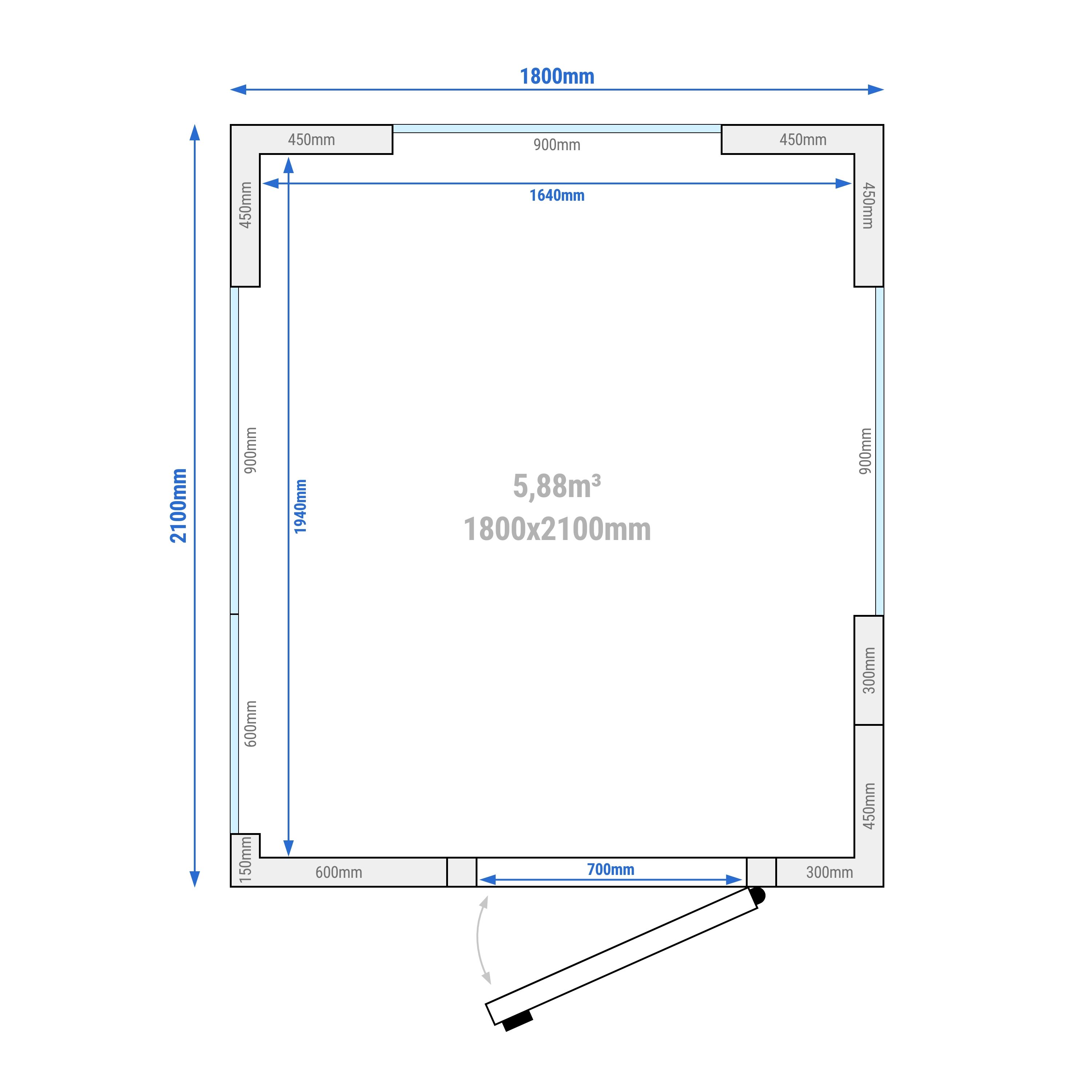 Chambre froide - 1800 x 2100 mm - 5,88 m³ - avec 3 côtés en verre