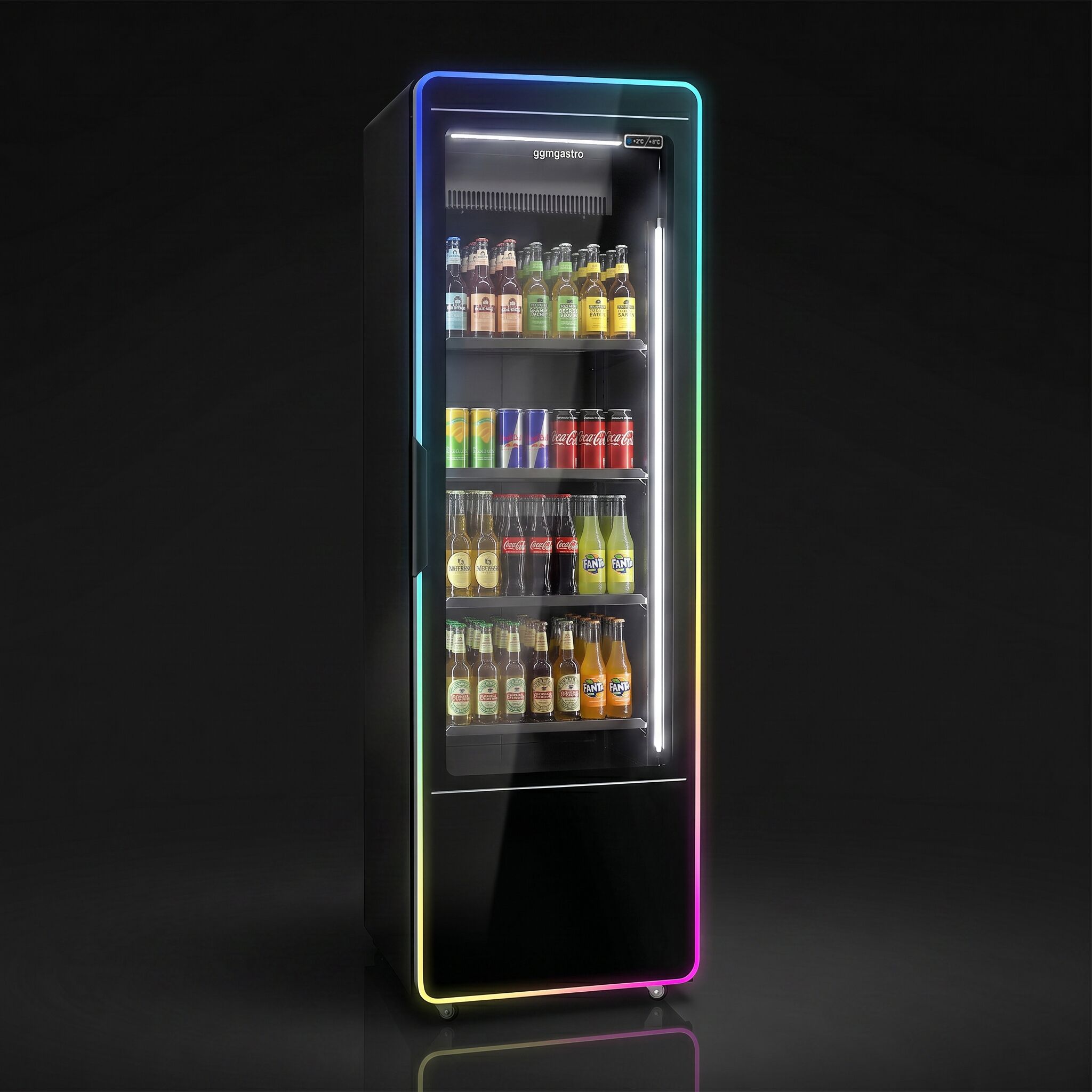 Vitrine réfrigérée à boissons - 670mm - 560 L - porte vitrée sans cadre - 1 porte vitrée - éclairage LED RGB - thermostat numérique - Noir - +2 à +8 °C
