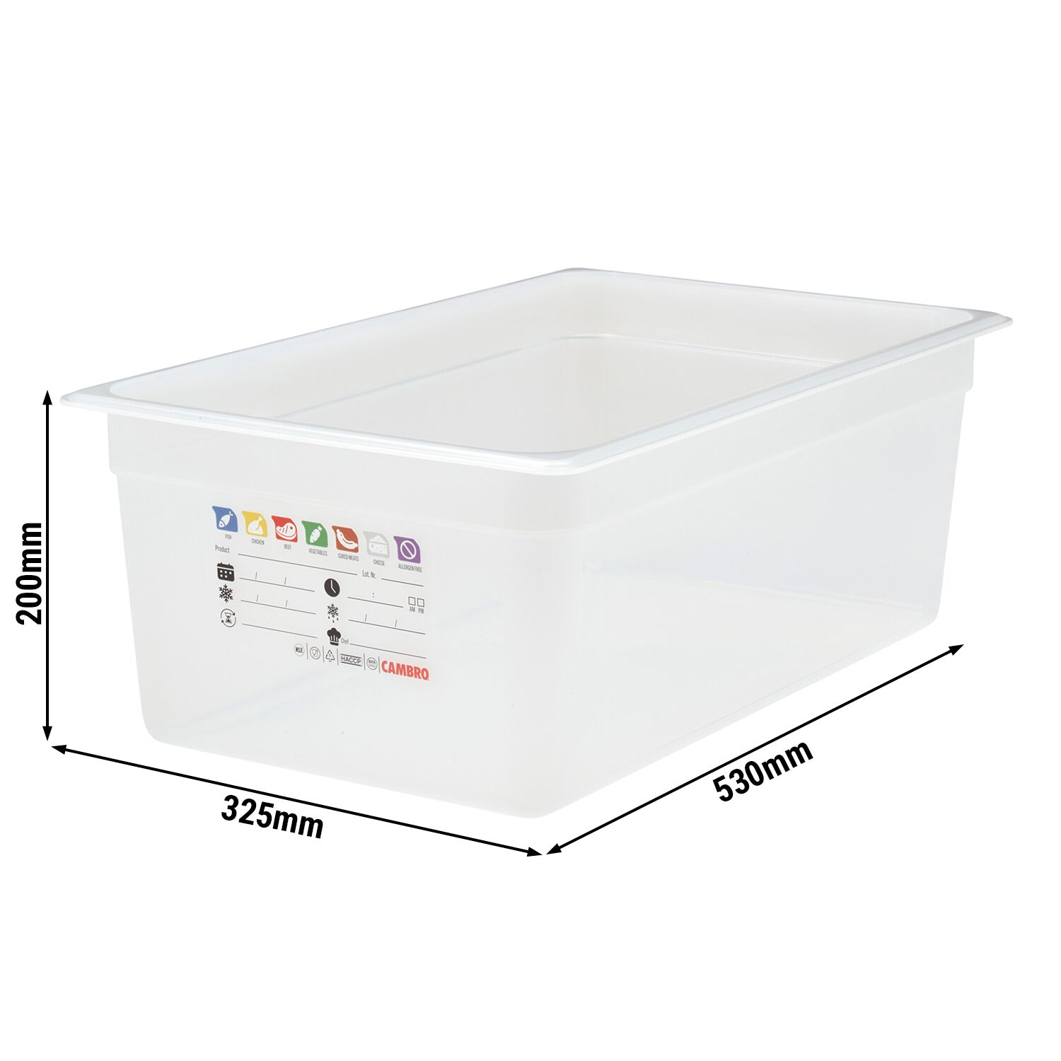 (6 pièces) CAMBRO | SafeTrak - Récipients en polypropylène GN 1/1 - laiteux - Hauteur : 200mm