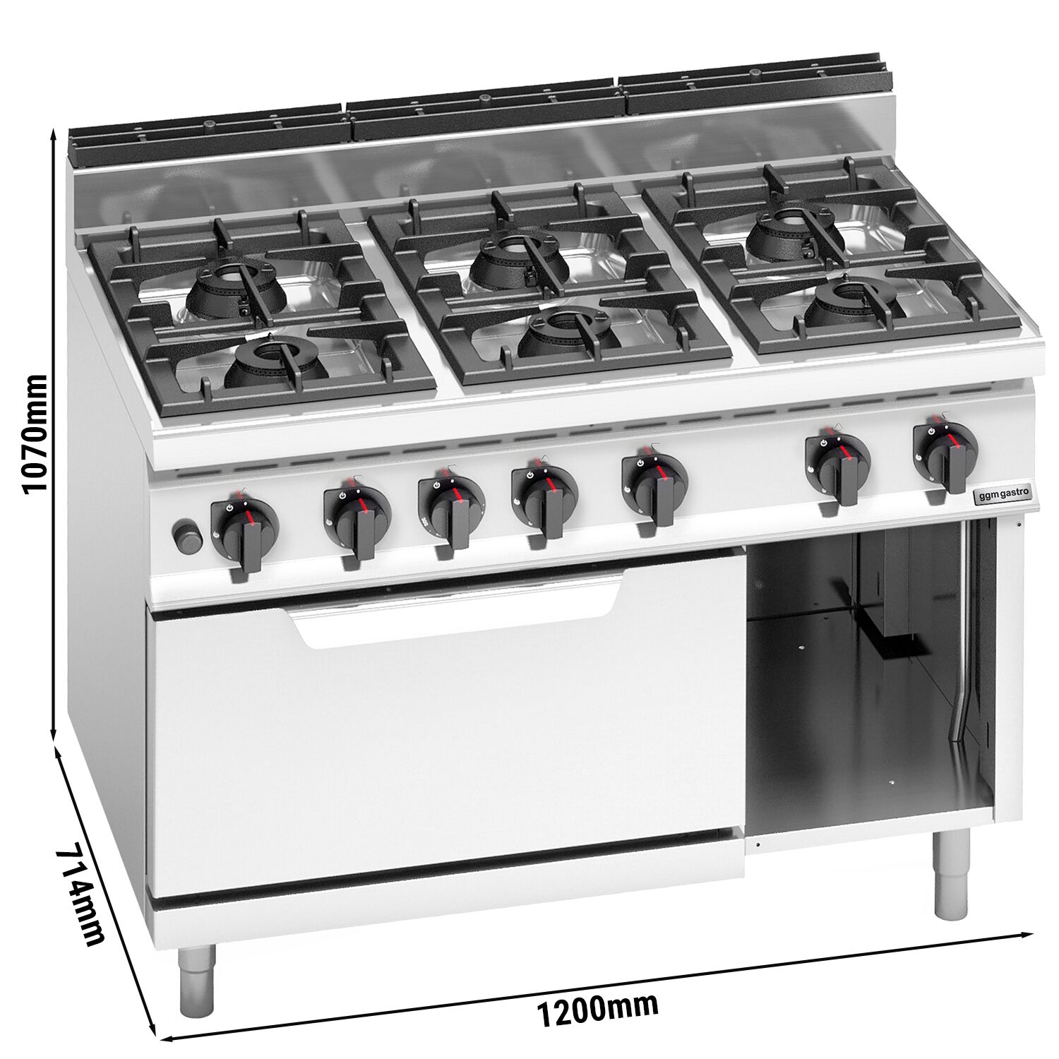 Fourneau à gaz – 42 kW – 6 brûleurs – avec four à gaz statique – 7,8 kW