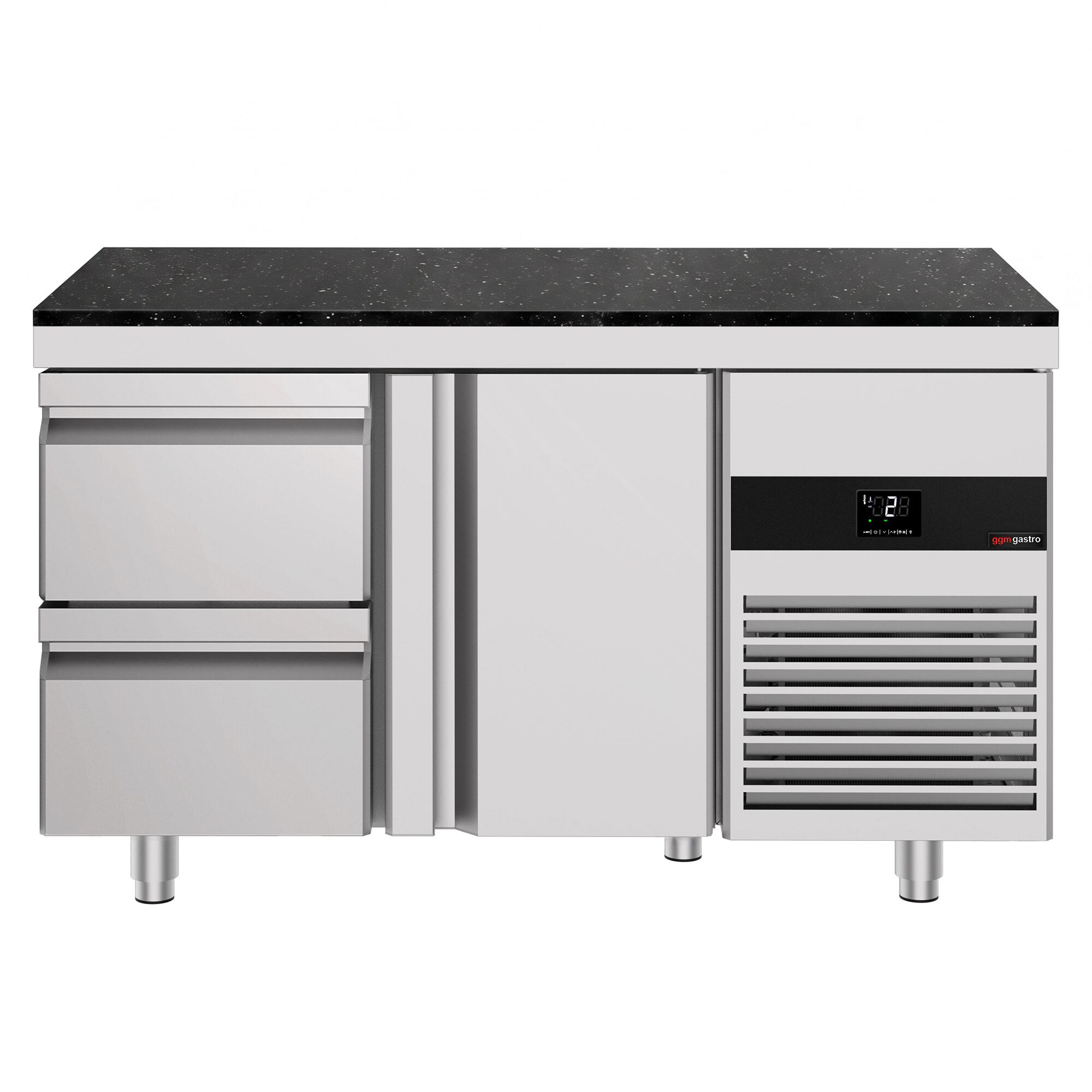 PREMIUM Refrigerated Counter – 1400 × 700 mm – with 1 Door & 2 Drawers – incl. Granite Worktop