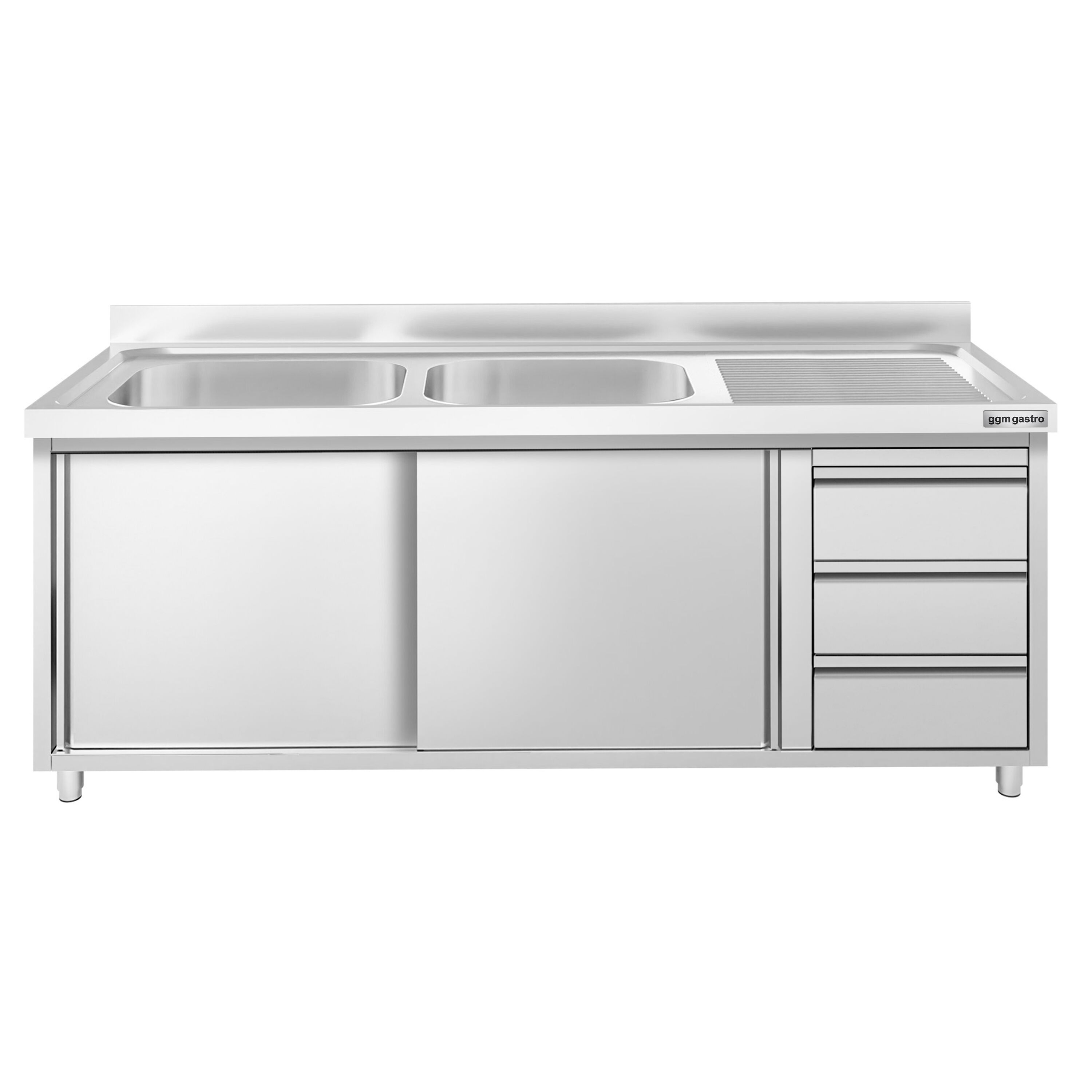 Meuble plonge PREMIUM - 2000x600mm - 2 bacs - 3 tiroirs