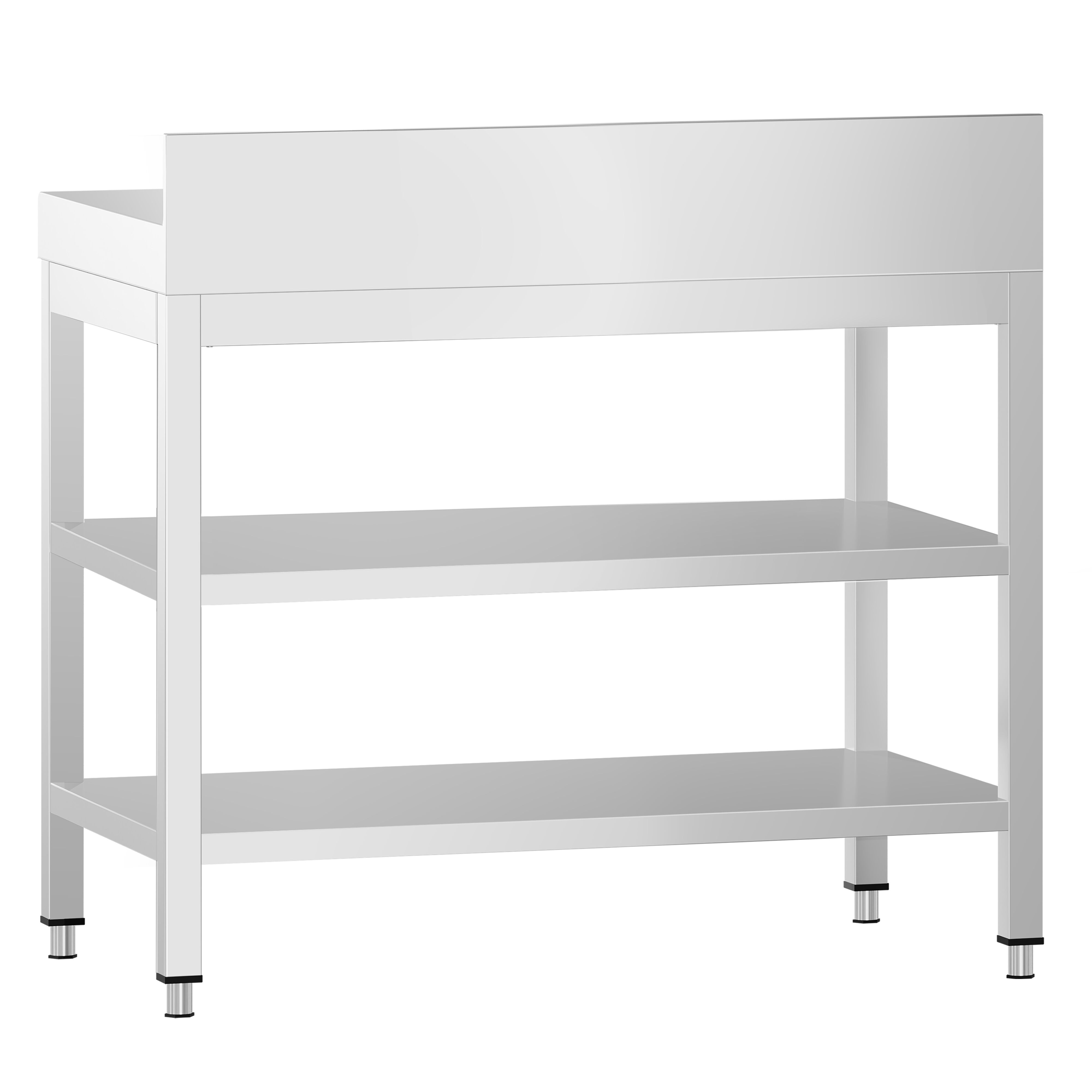 Table de travail inox PREMIUM - 700 x 600 mm - avec tablette inférieure, Dosseret & Tablette intermédiaire