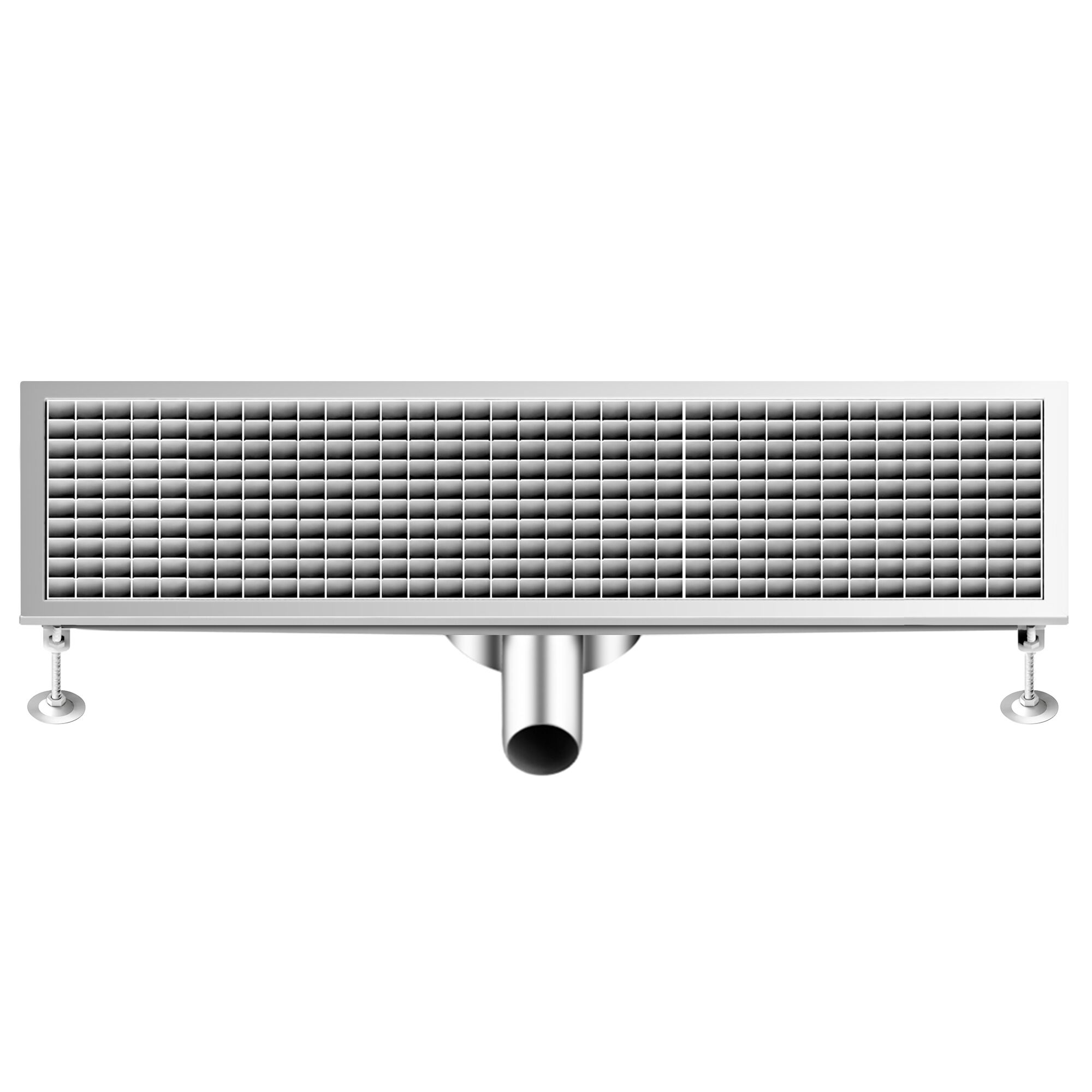 Caniveau de sol en acier inoxydable - 900x300mm - sortie horizontale Ø70mm - avec caillebotis