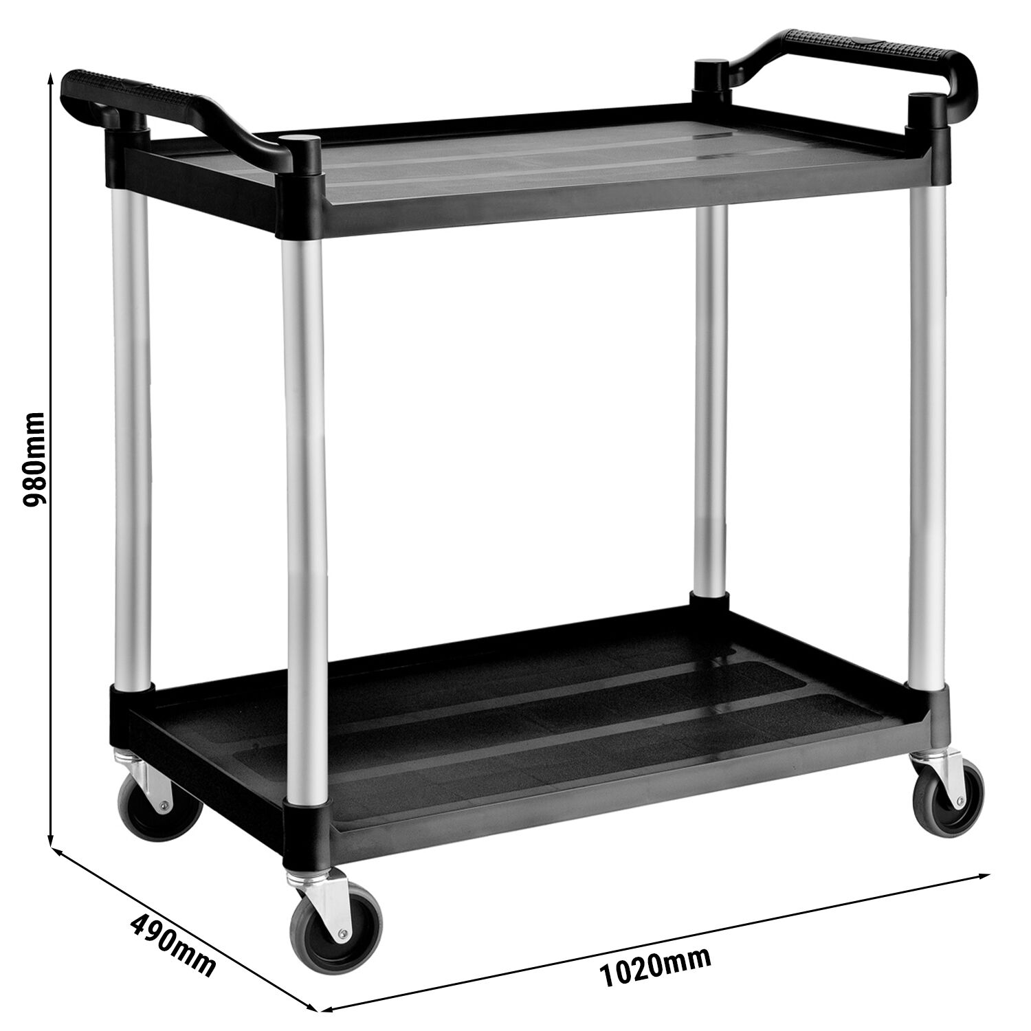 Chariot de service en plastique – 1020 × 490 mm – avec 2 plateaux