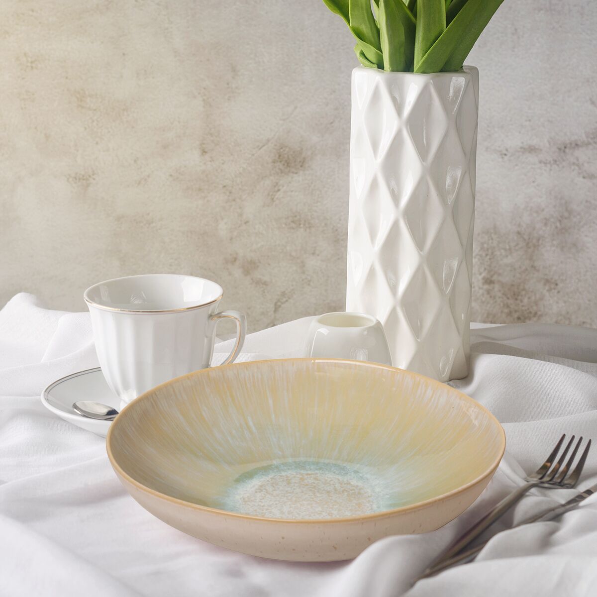(12 pièces) LIGHT BLUE SEA – Bol / Assiette creuse – Ø 220 mm – Bleu