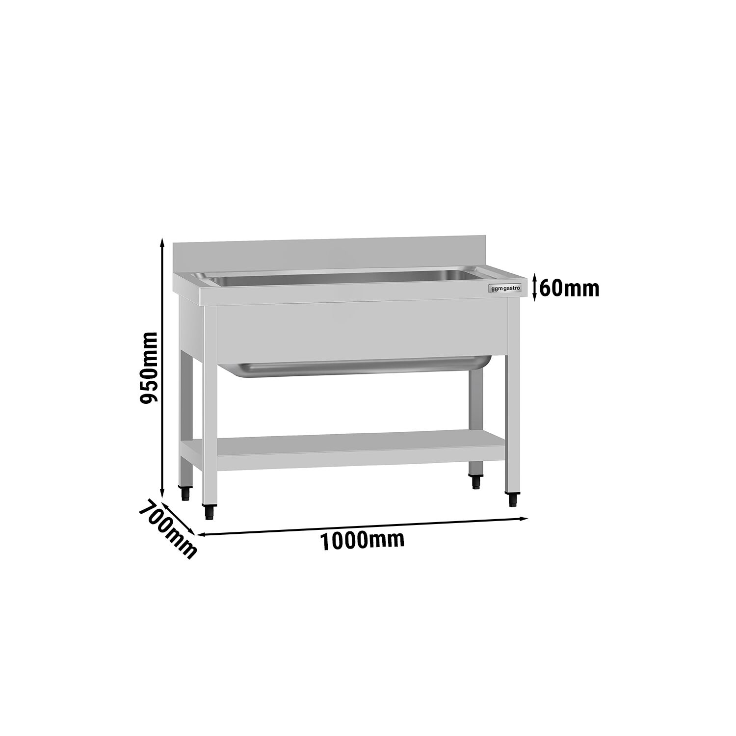 Plonge à marmites en inox ECO - 1000x700mm - avec étagère basse & 1 bac