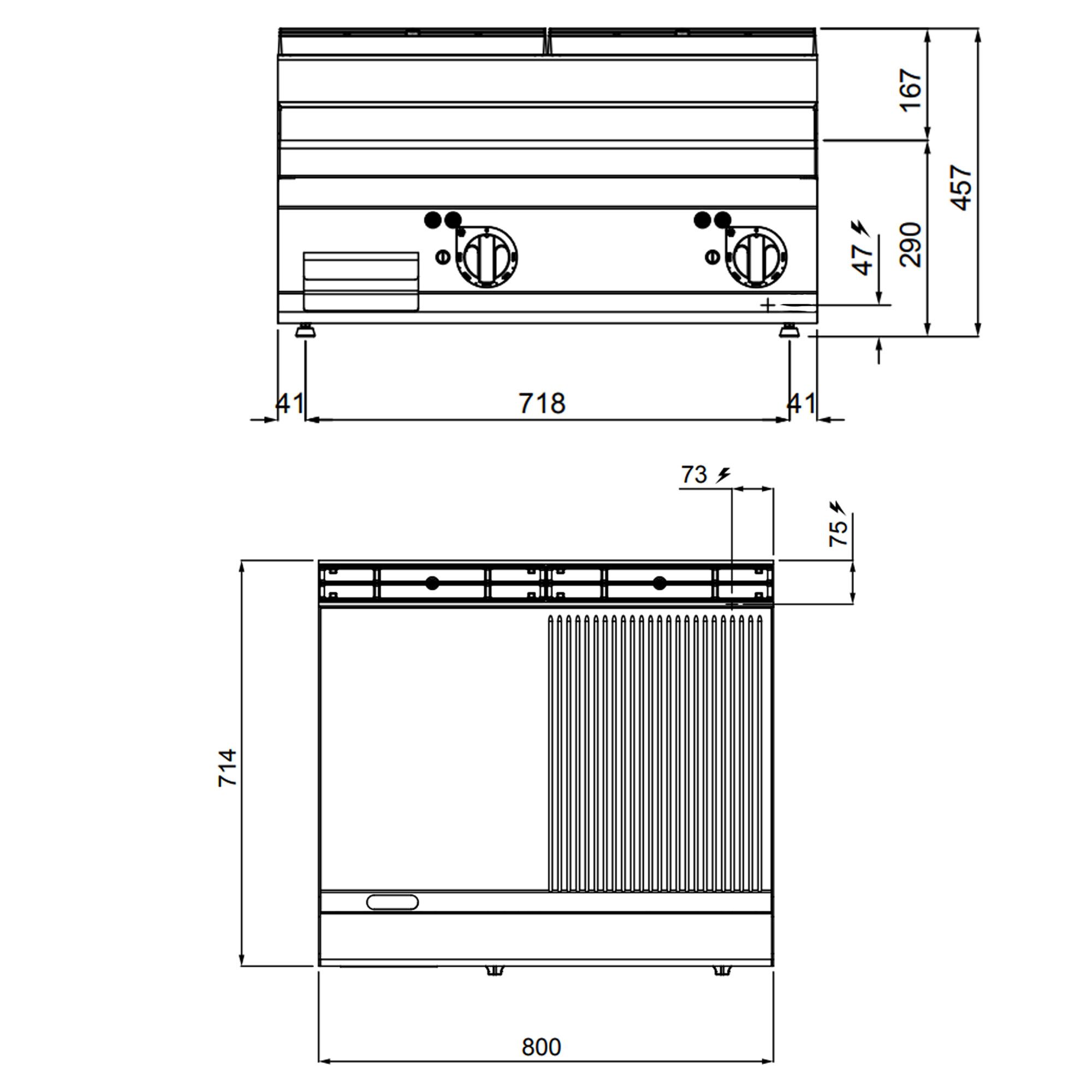 Plaque de cuisson électrique - 9,6 kW - lisse & rainurée
