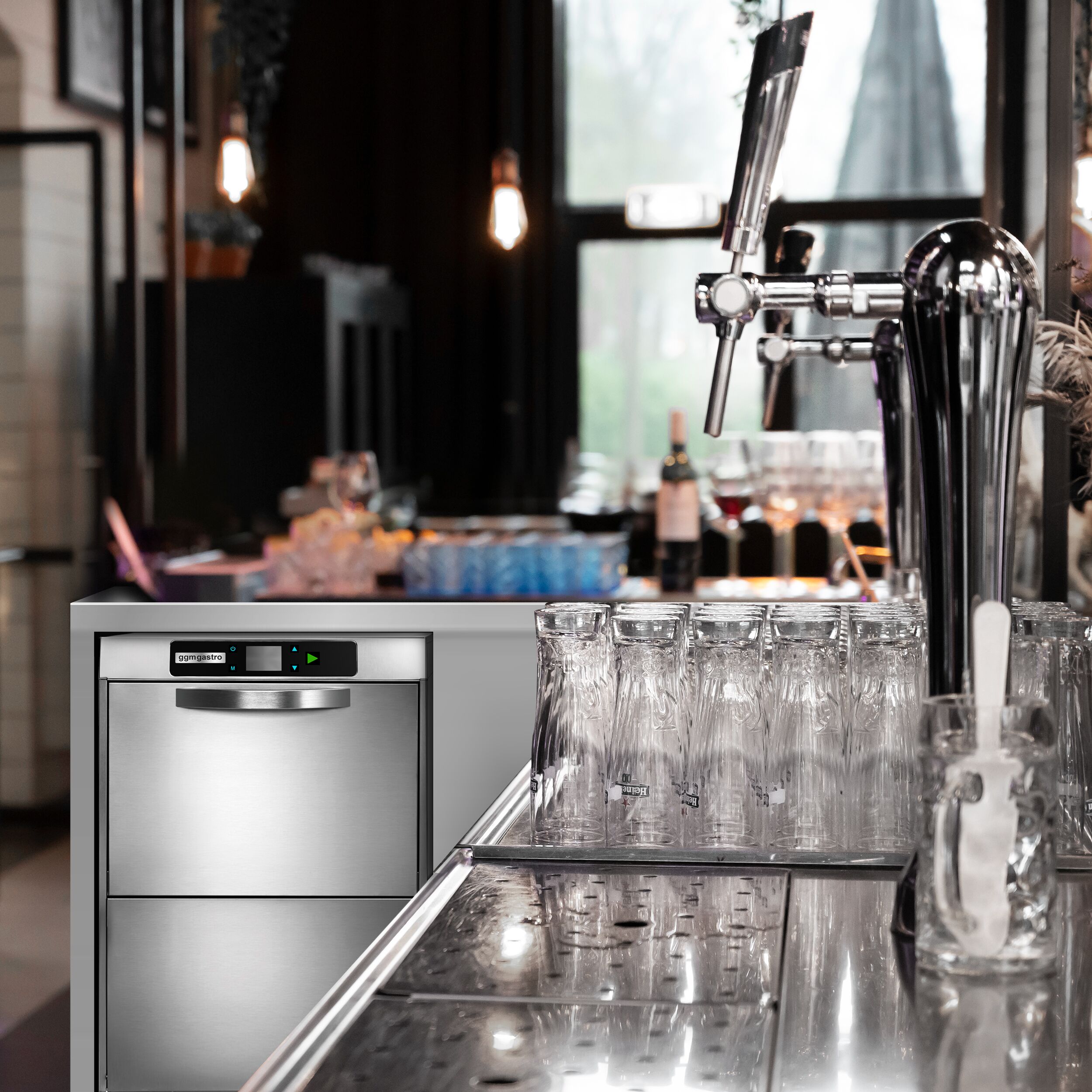 Double-skinned Compact Glasswasher - Digital - 3.4kW - with Drain Pump, Detergent & Rinse Aid Pumps & Wi-Fi Option