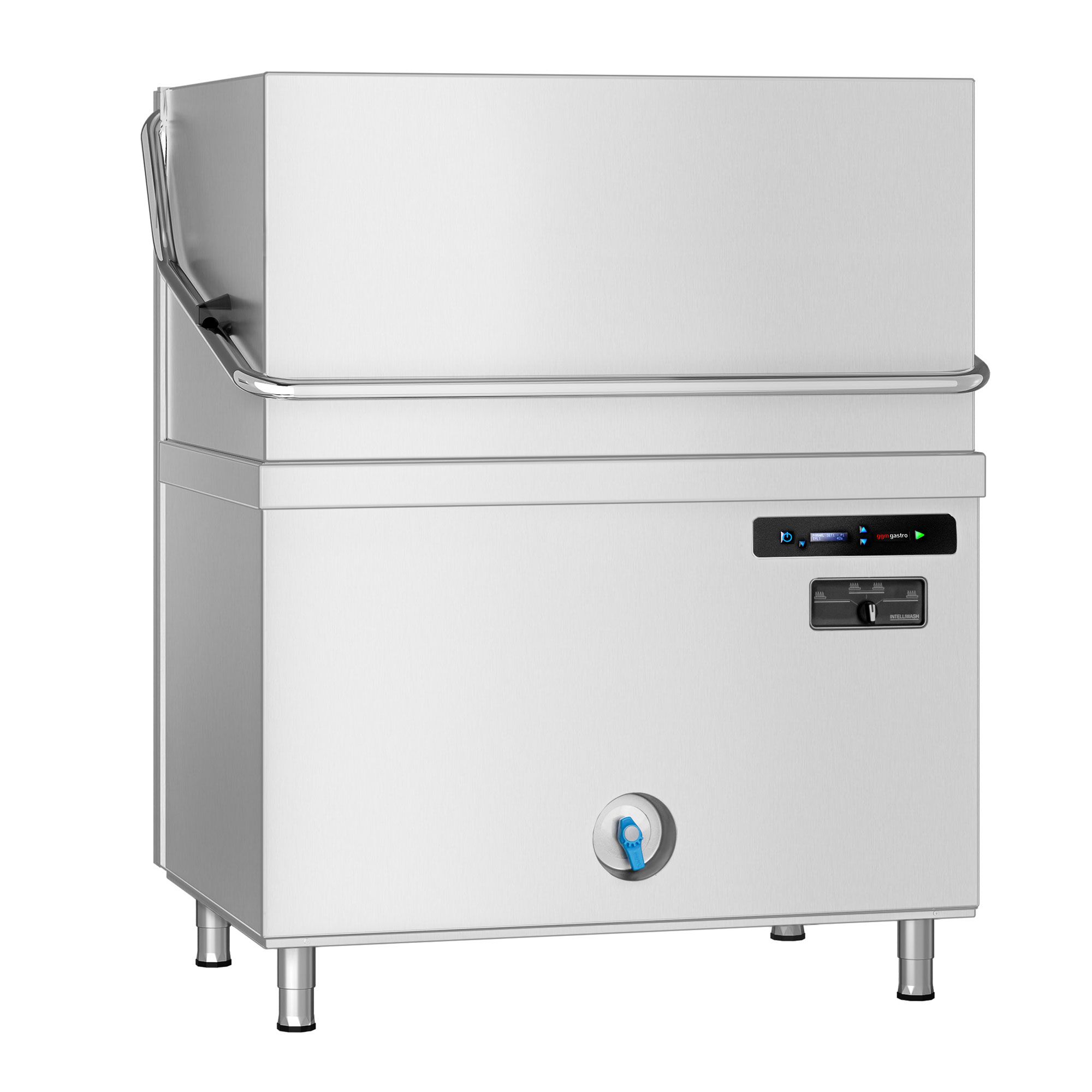 Lave-vaisselle à capot double paroi avec double panier traversant – Numérique – 22,2 kW – avec adoucisseur inclus – avec pompe de détergent, de rinçage et de vidange