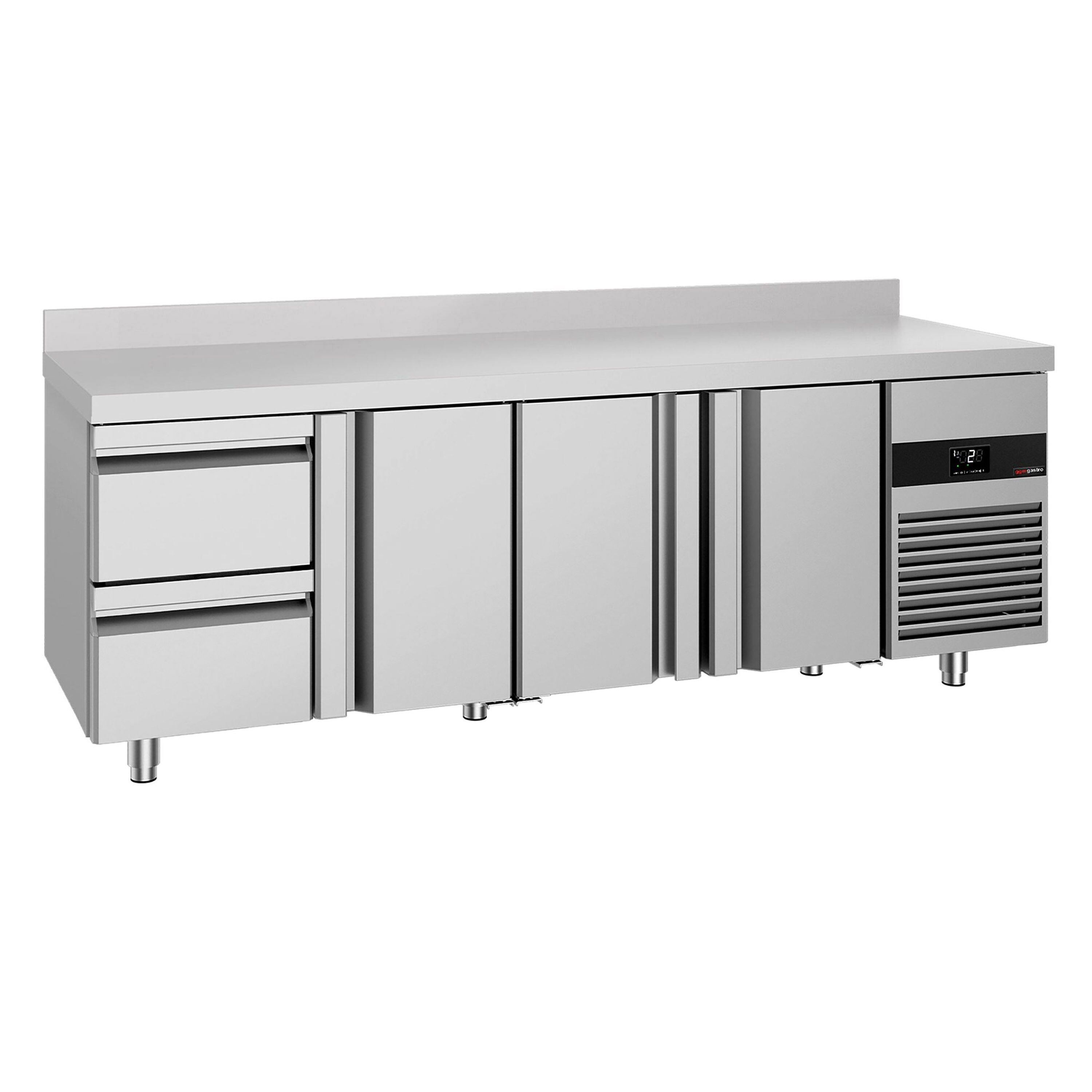 Table réfrigérée PREMIUM - 2330 x 700 mm - avec 3 portes - 2 tiroirs - avec dosseret