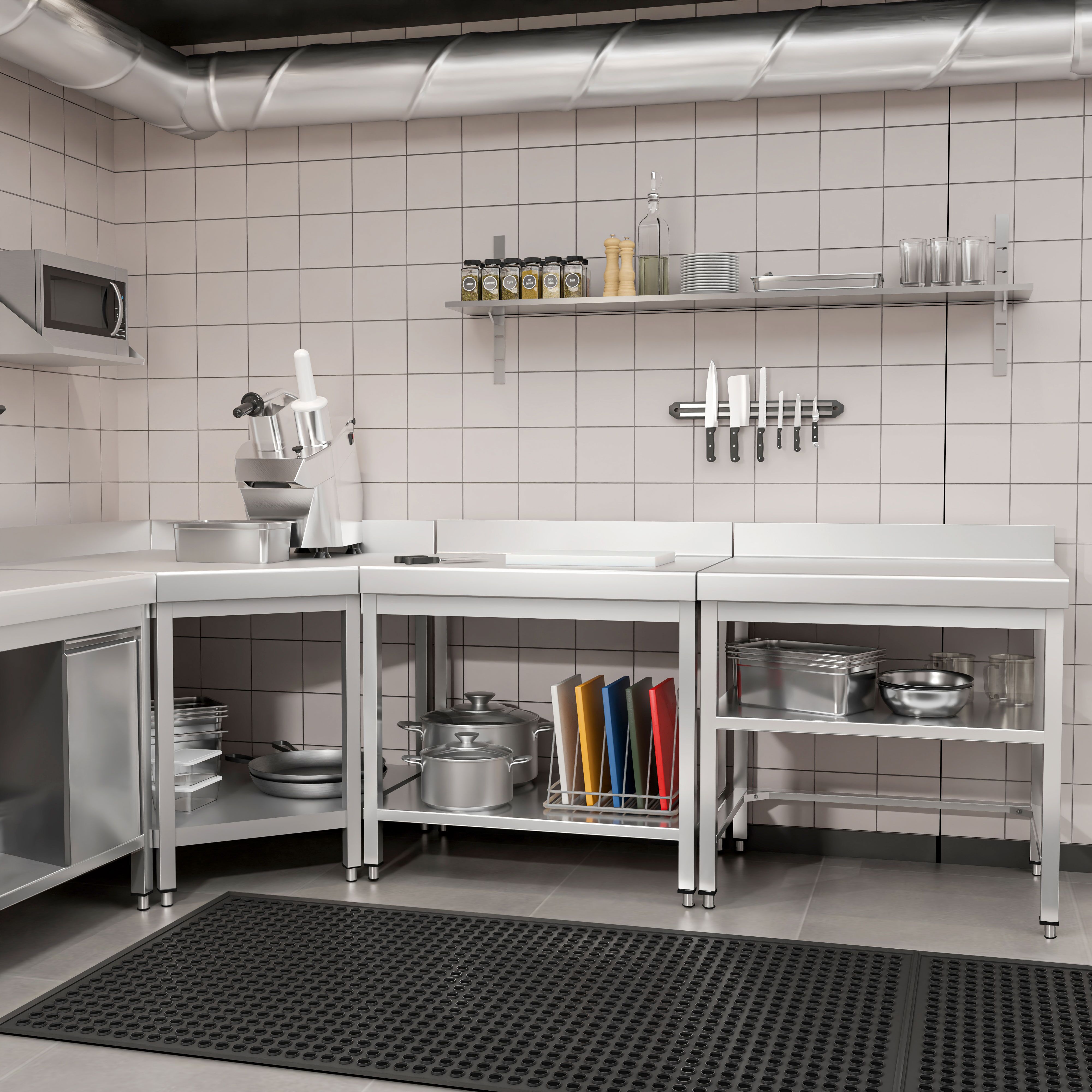 Table de travail inox PREMIUM - 700 x 700 mm - avec tablette inférieure & Dosseret