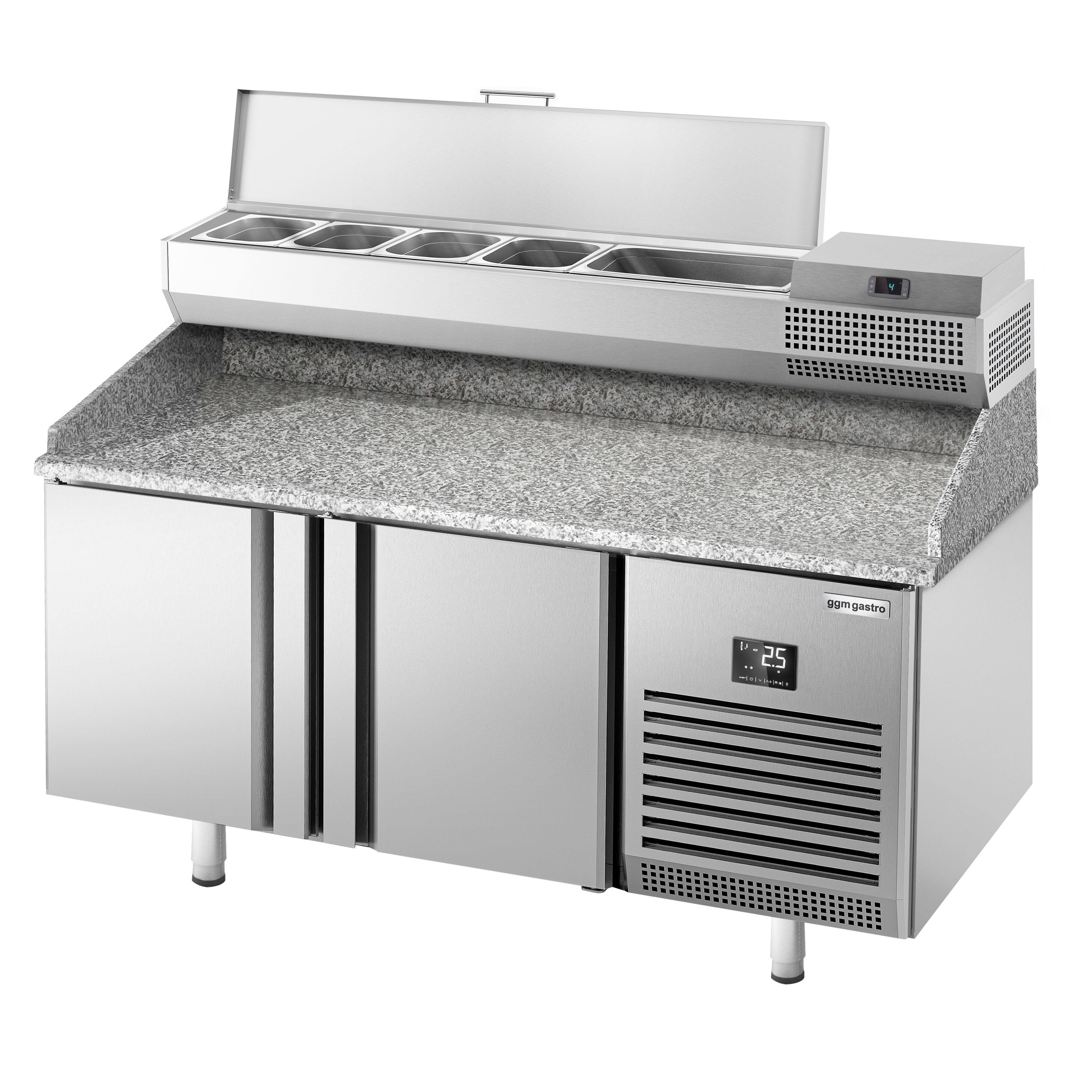 Table réfrigérée à pizza Premium PLUS - 1490 x 700 mm - avec 2 portes - incl. vitrine réfrigérée de présentation - 6x GN 1/4