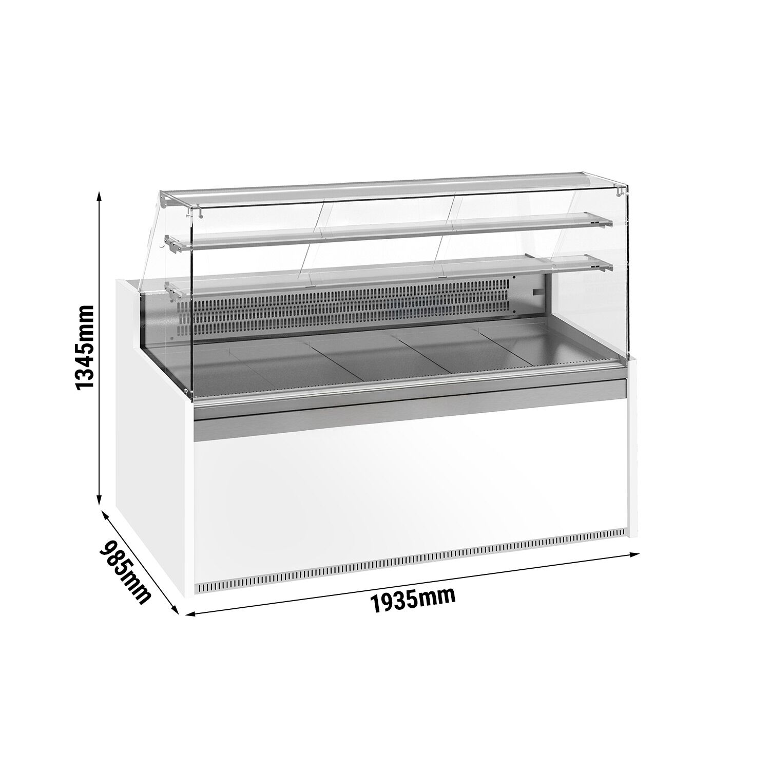 Comptoir vitrine réfrigérée - 1935x985mm - +4/+8°C - 3 portes - 2 étagères - Éclairage LED