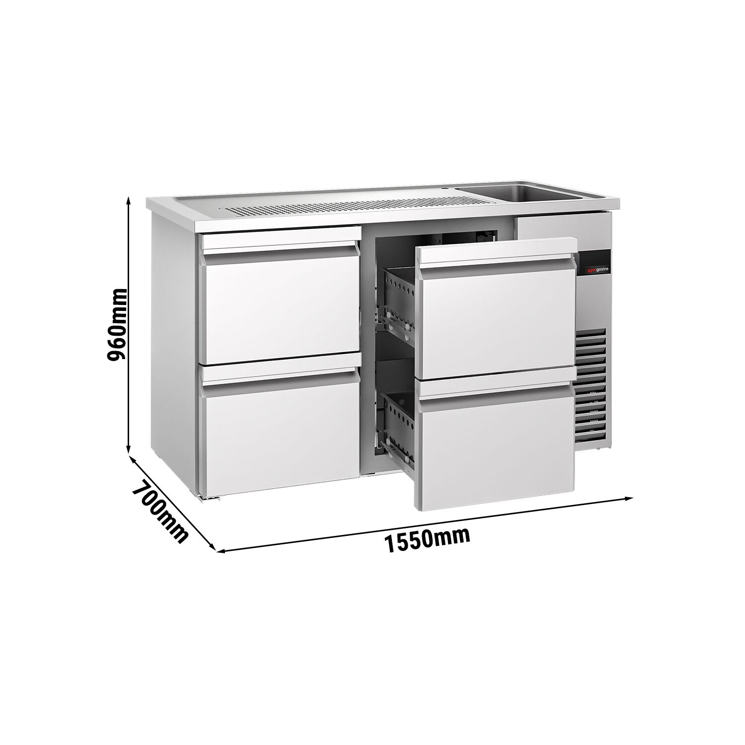 Comptoir de bar réfrigéré PREMIUM - 1550x700 mm - 4 tiroirs