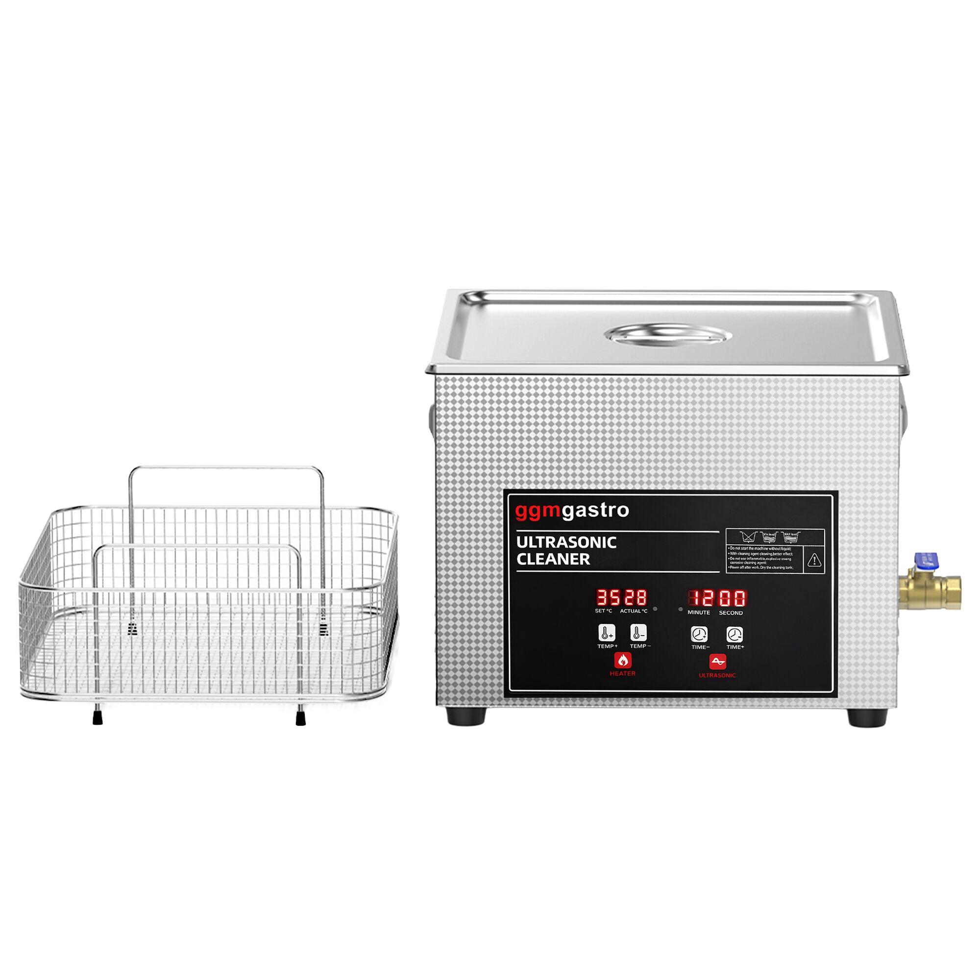 Nettoyeur à Ultrasons - 15 Litres - 360 Watt Puissance Ultrasonique - avec Robinet de Vidange