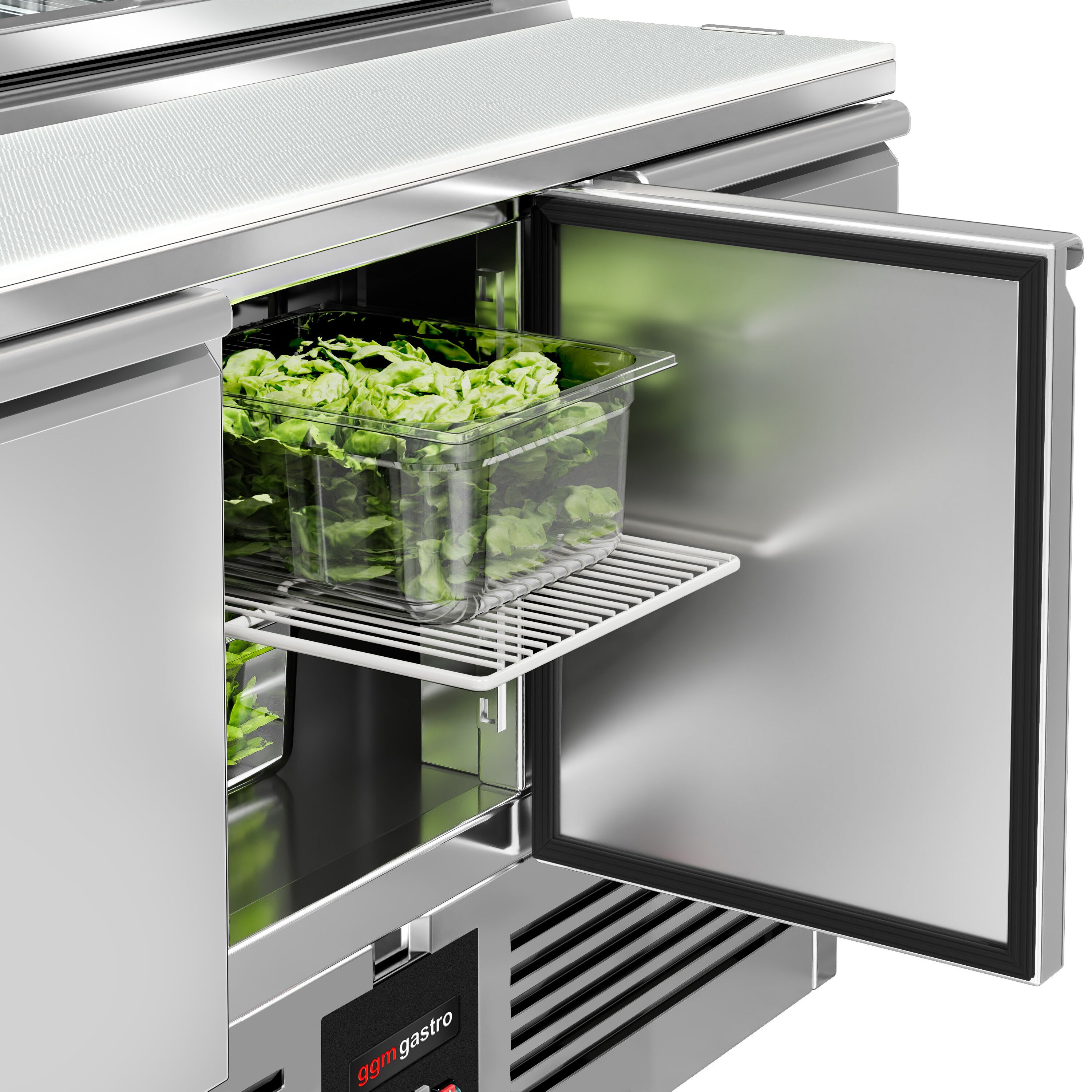 Saladette réfrigérée PREMIUM - 1365mm - 248L - 3 portes - avec découpe pour 7x GN 1/3 & Couvercle verre