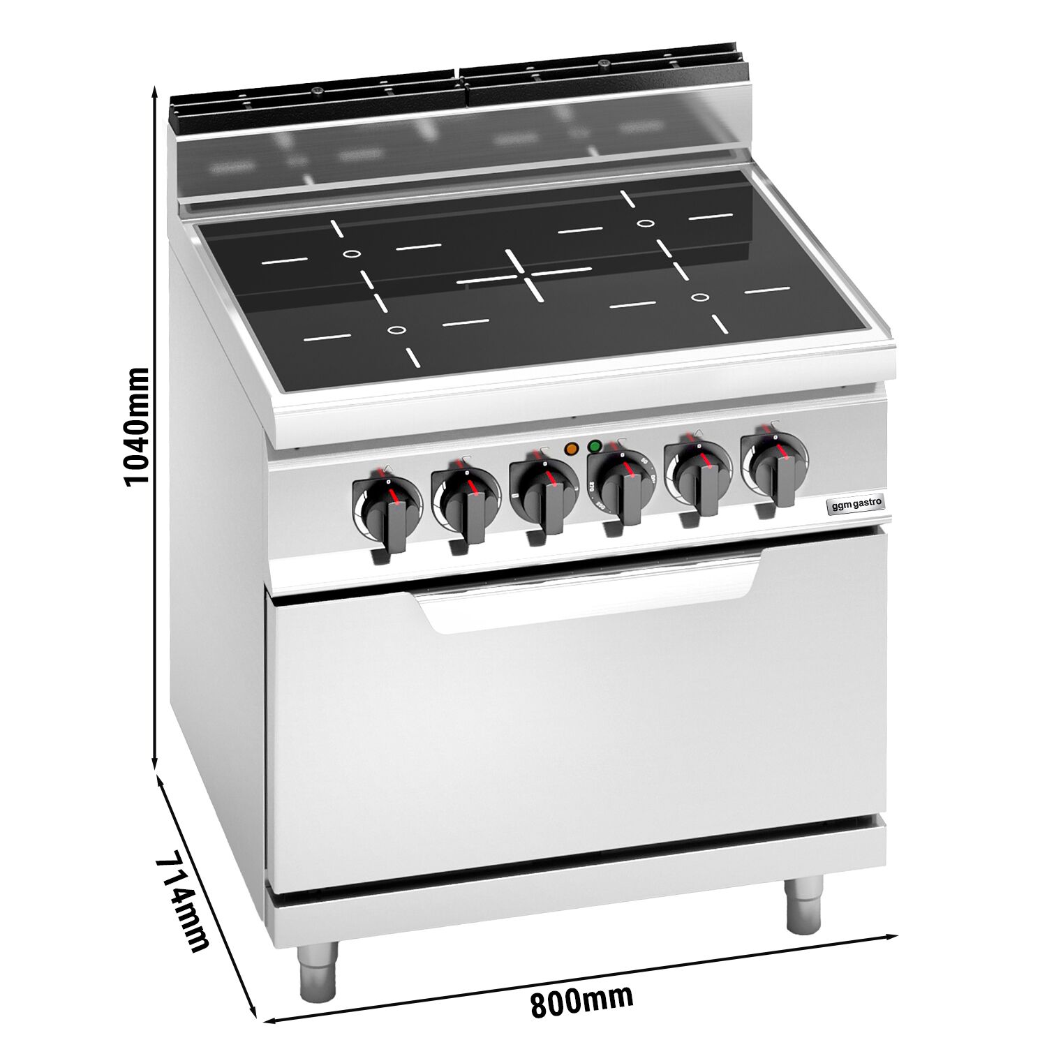 Réchaud vitrocéramique à poser - 20,3kW - 4 foyers infrarouges - avec four électrique - Chaleur statique - 7,5kW