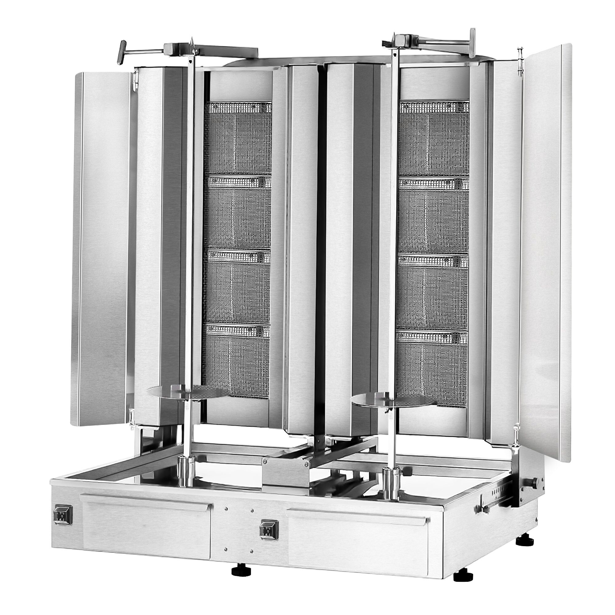Gas Doner Kebab Grill (Shawarma/Gyros) - Twin x 4 Burner - up to 120kg - 26kW - incl. 2 splash guards & 2 double doors - For CE