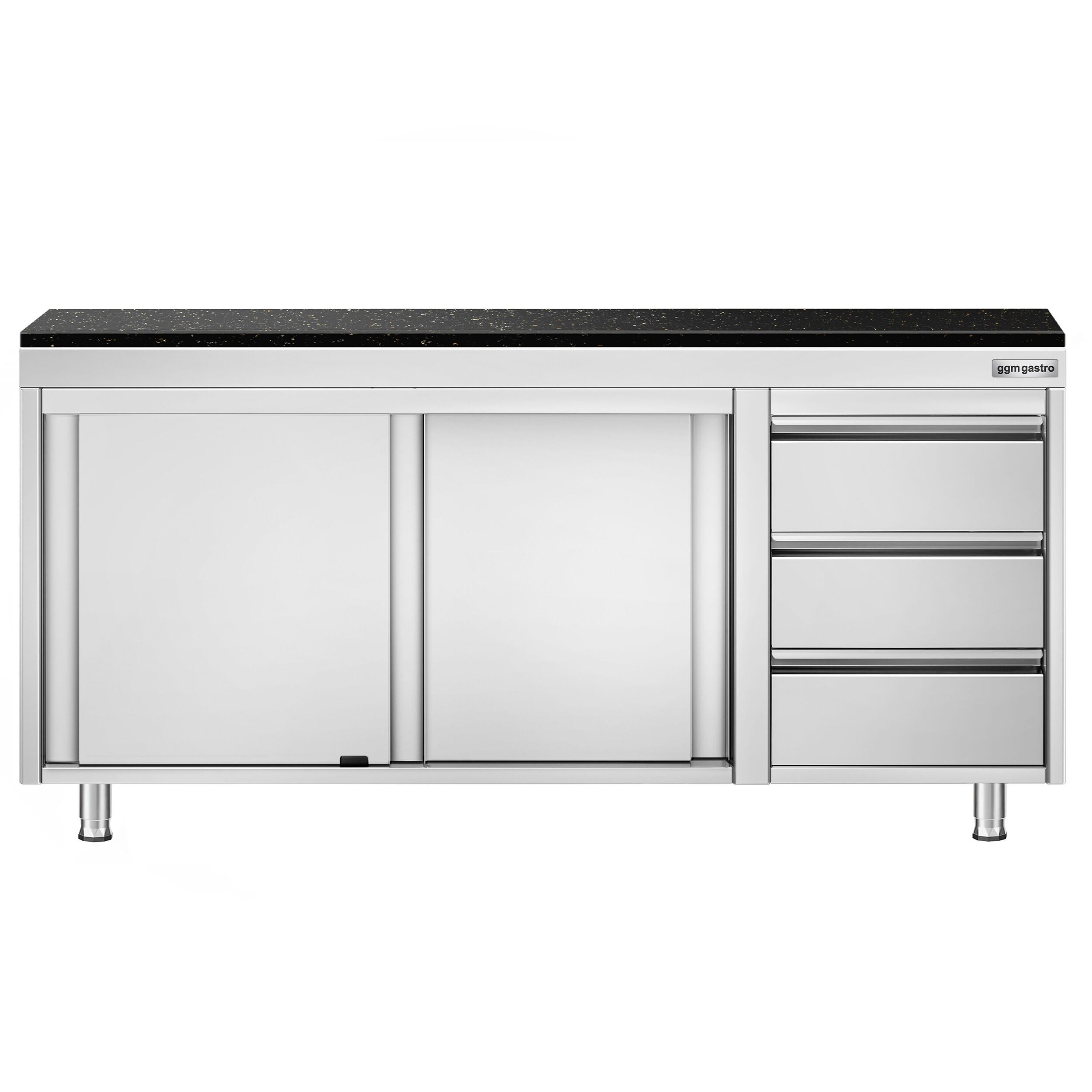 Roestvrijstalen werkkast PREMIUM - 1800 x 700 mm - met 3 lades rechts - incl. granieten werkblad