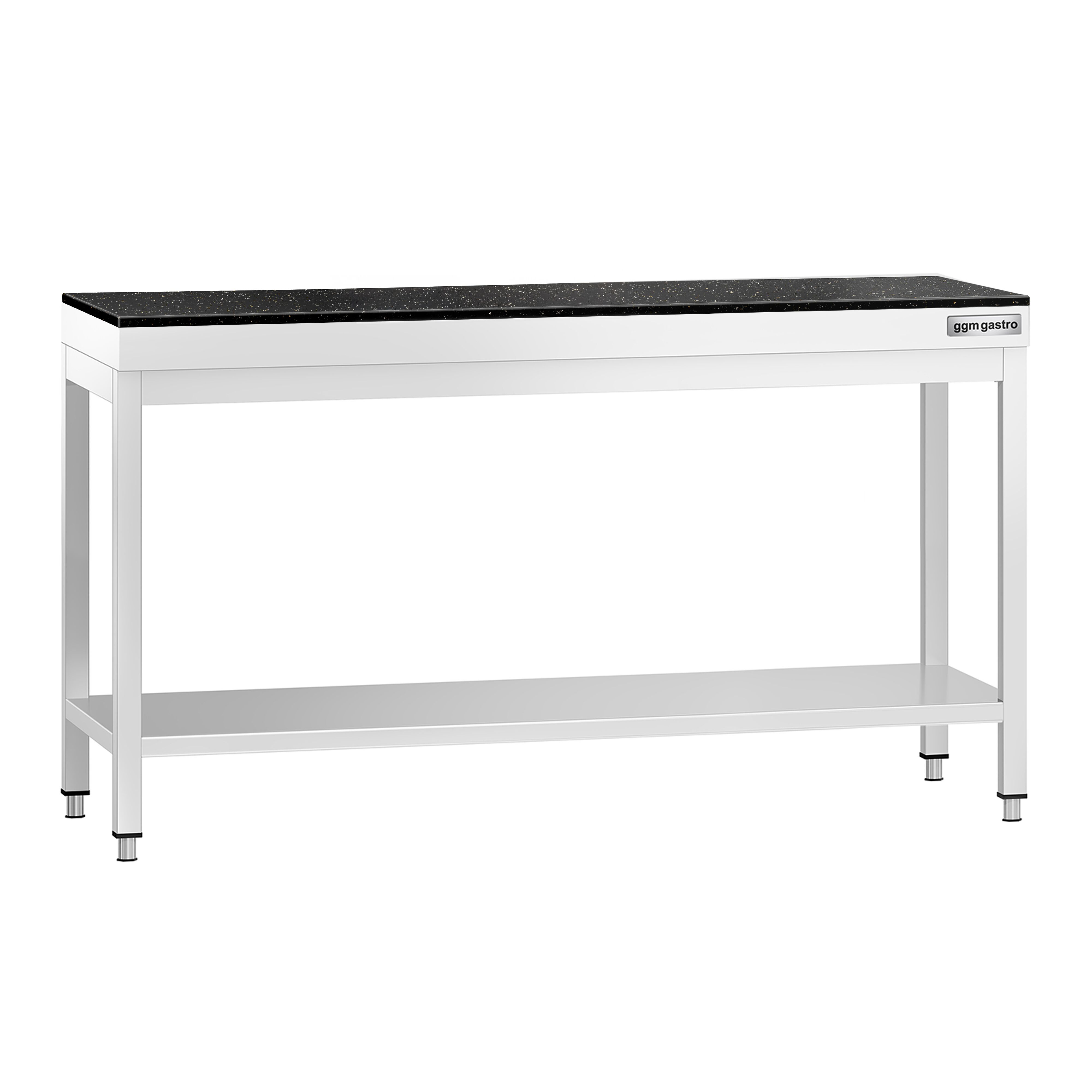 Table de travail inox PREMIUM - 1600 x 800 mm - avec tablette inférieure - incl. Plan de travail en Granit