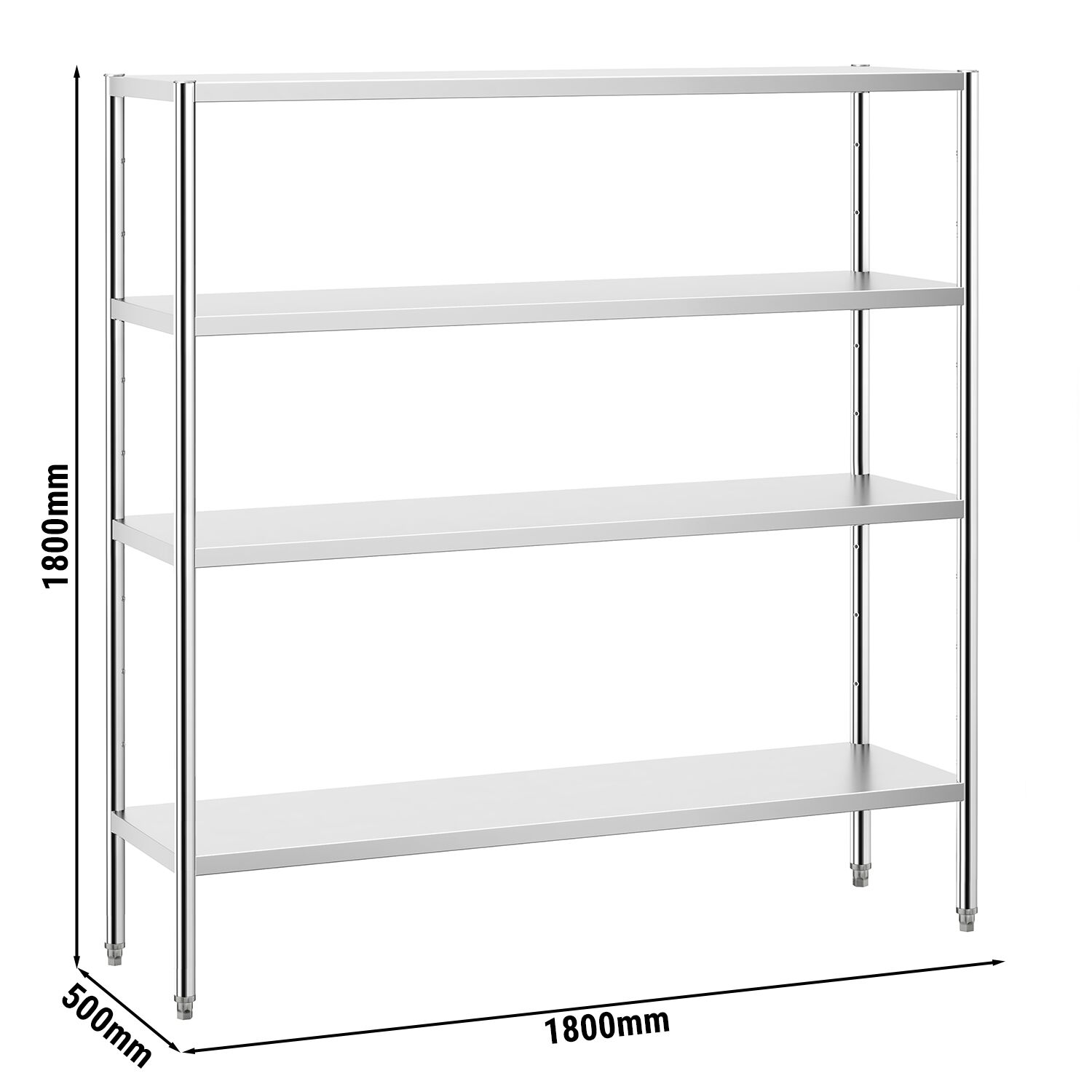 Étagère en inox PREMIUM - 1800 x 490 mm - avec 4 étagères (réglables)