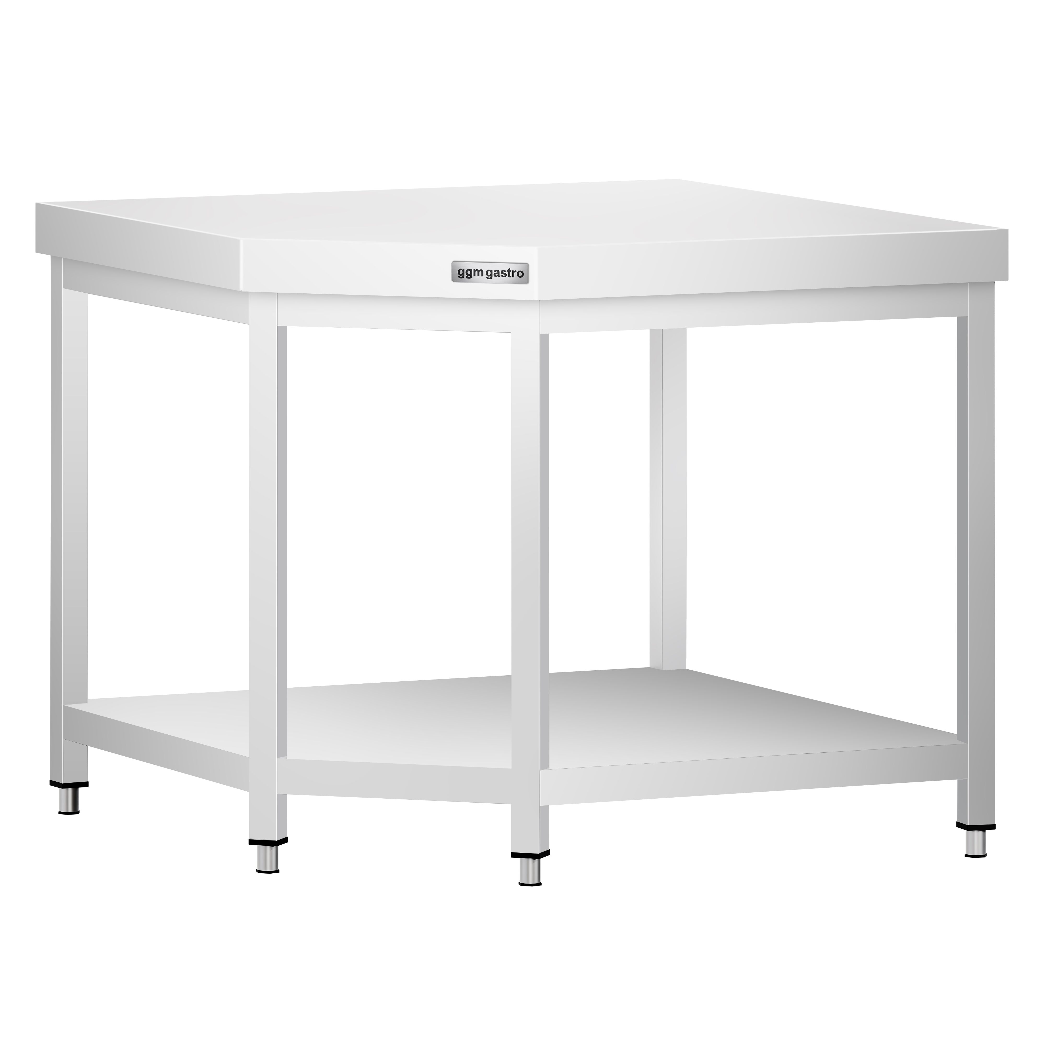 Table de travail en inox d’angle PREMIUM - 1150x800mm - avec étagère basse + dosseret arrière
