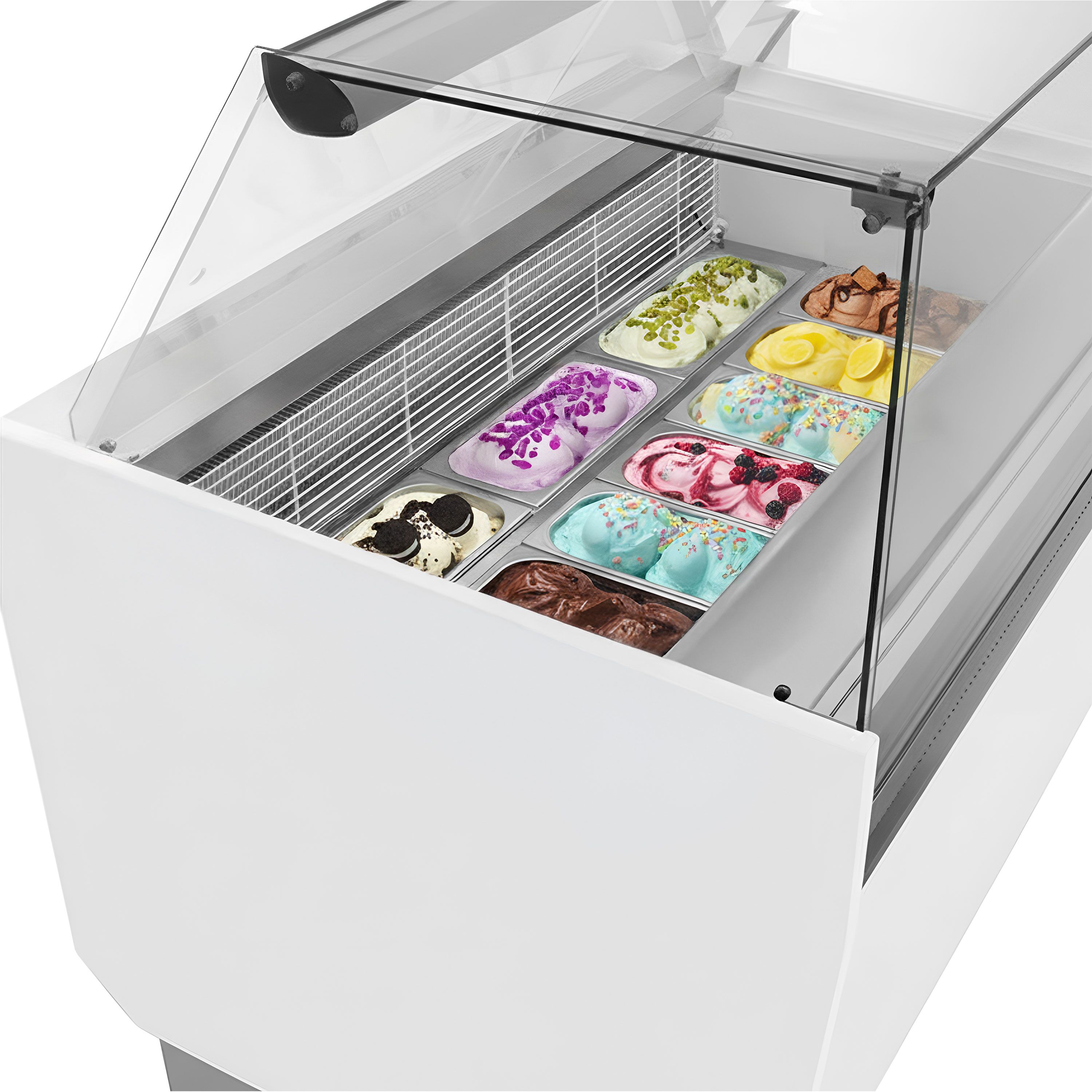 Vitrine à glace LIAM – 1310 mm – refroidissement statique – pour 10+10 bacs à glace de 5 litres – Blanc