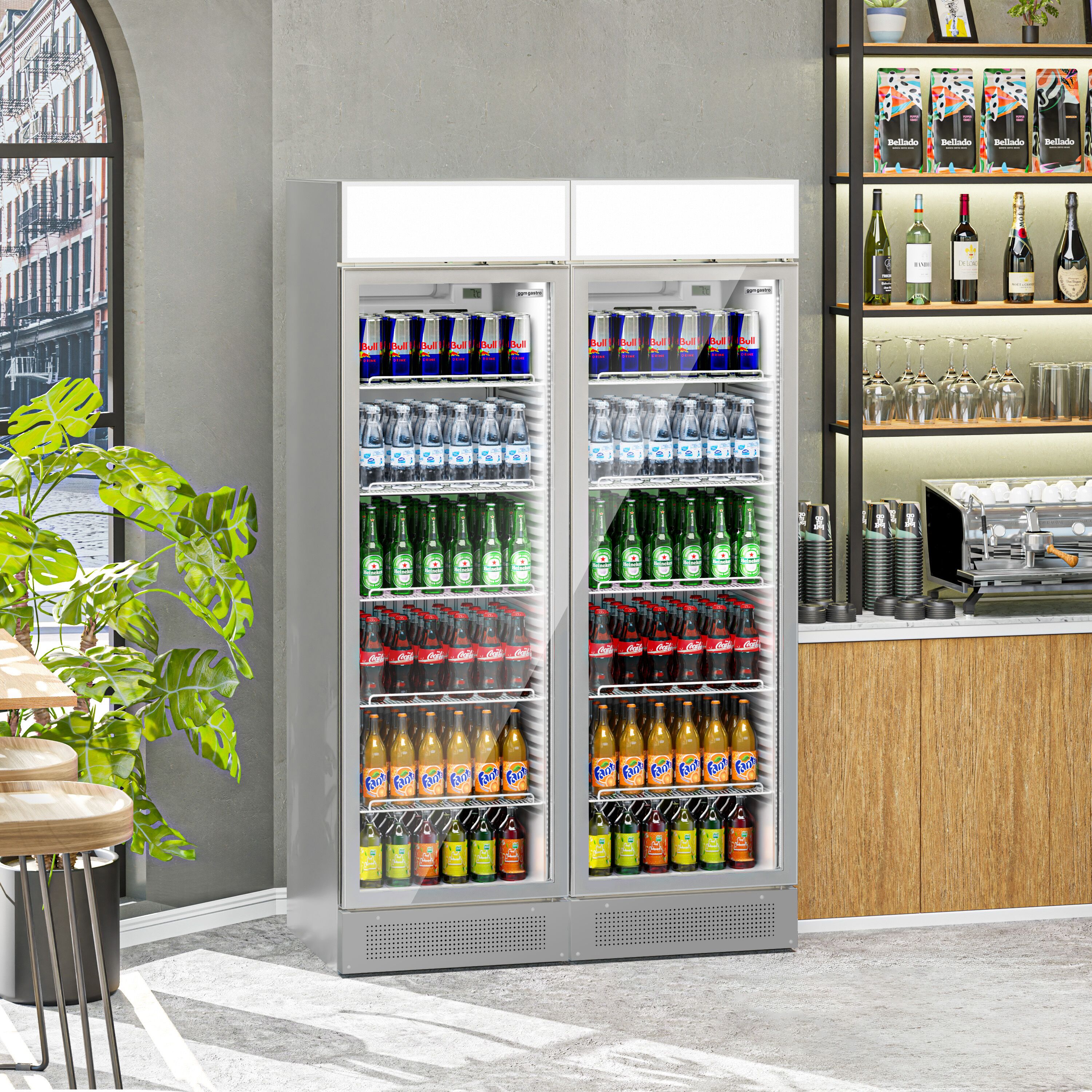 (2 pièces) Vitrine réfrigérée à boissons - 690 litres - design sans cadre - avec 2 portes vitrées et écran publicitaire
