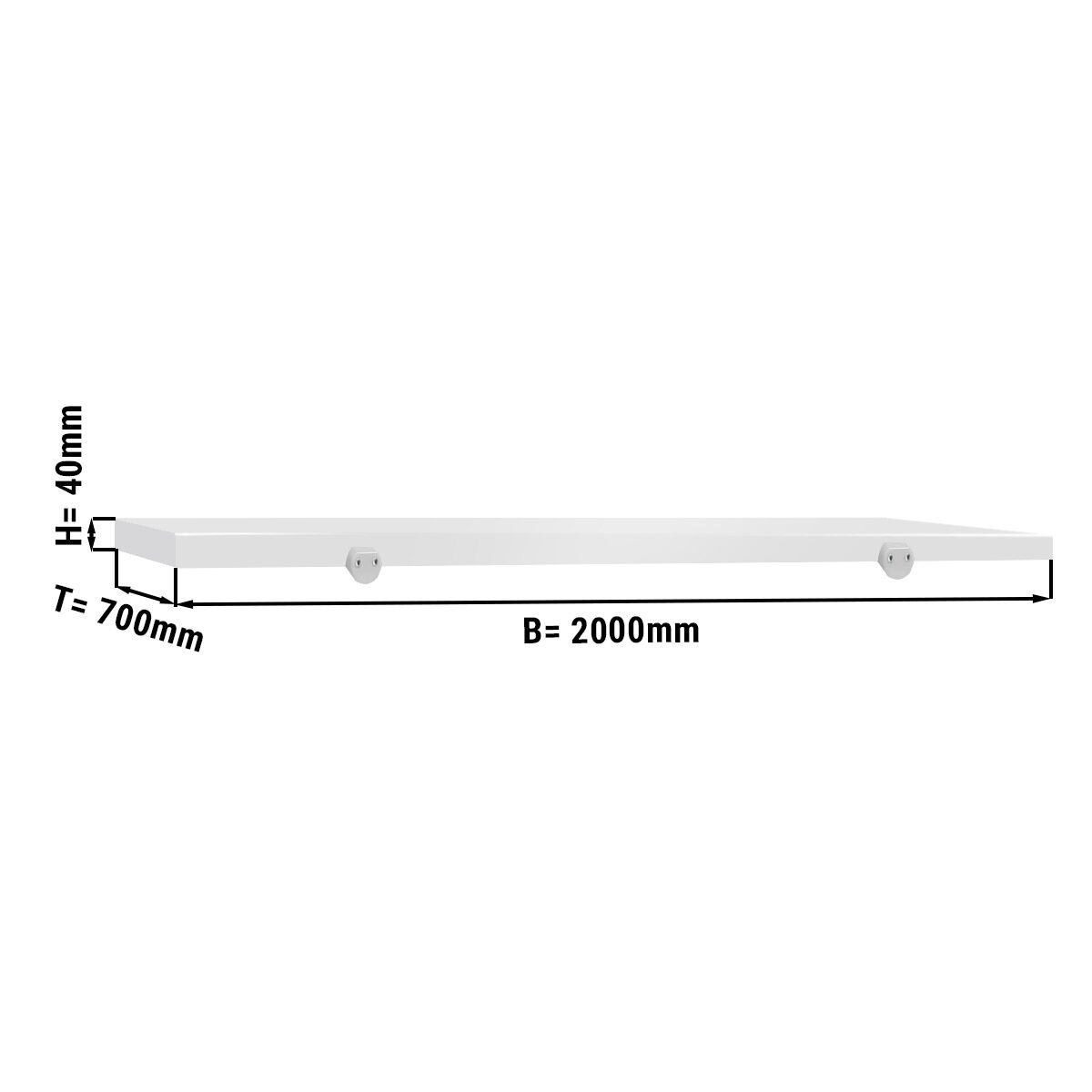 Snijplaat voor werktafel - 2000x700mm - Dikte: 40mm - HACCP-conform - HDPE 500 - Wit - Antislipvoetjes - Vaatwasmachinebestendig