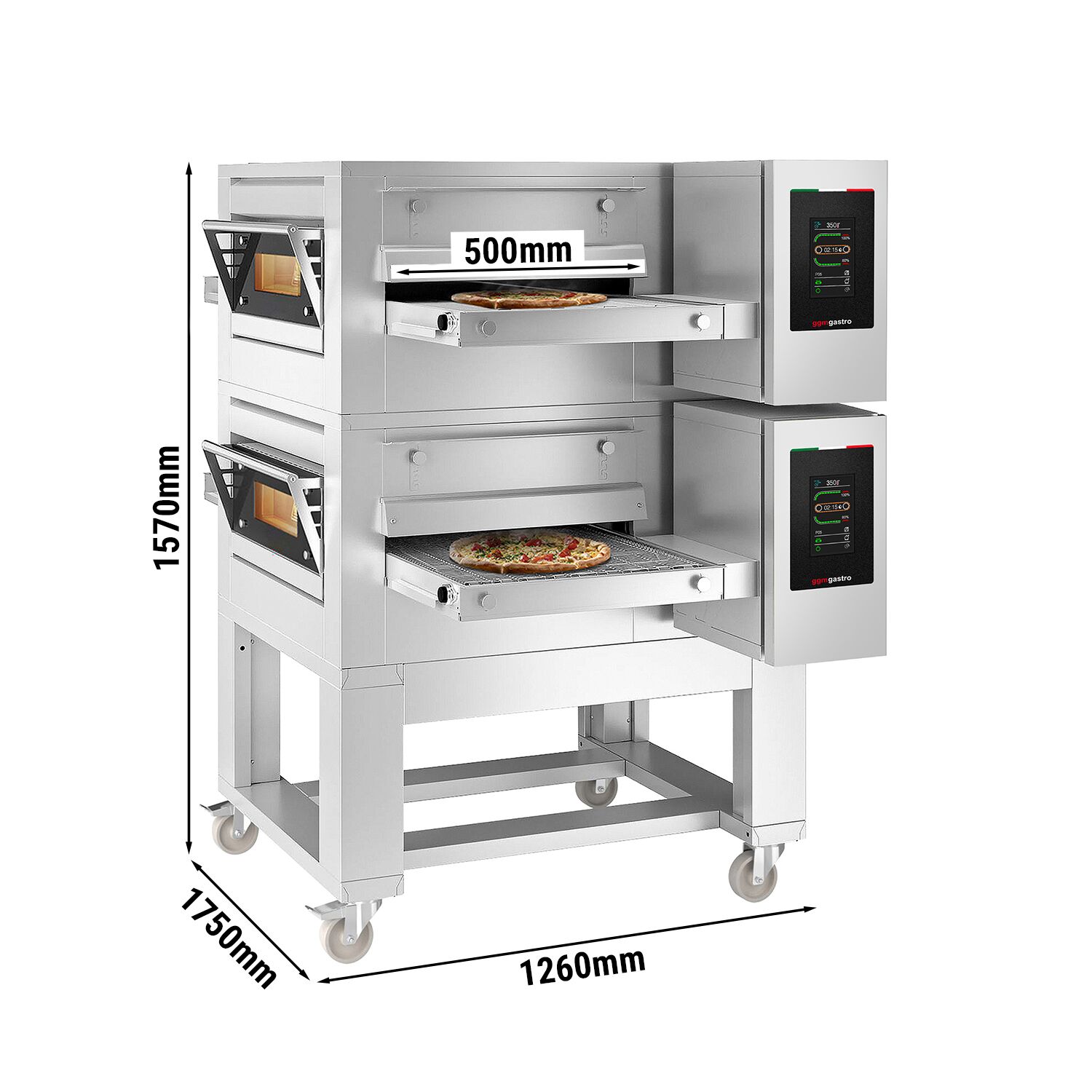 (2 pièces) Four à convoyeur électrique - 1260 x 1750 mm - écran tactile - Largeur de bande : 500 mm - avec support inclus