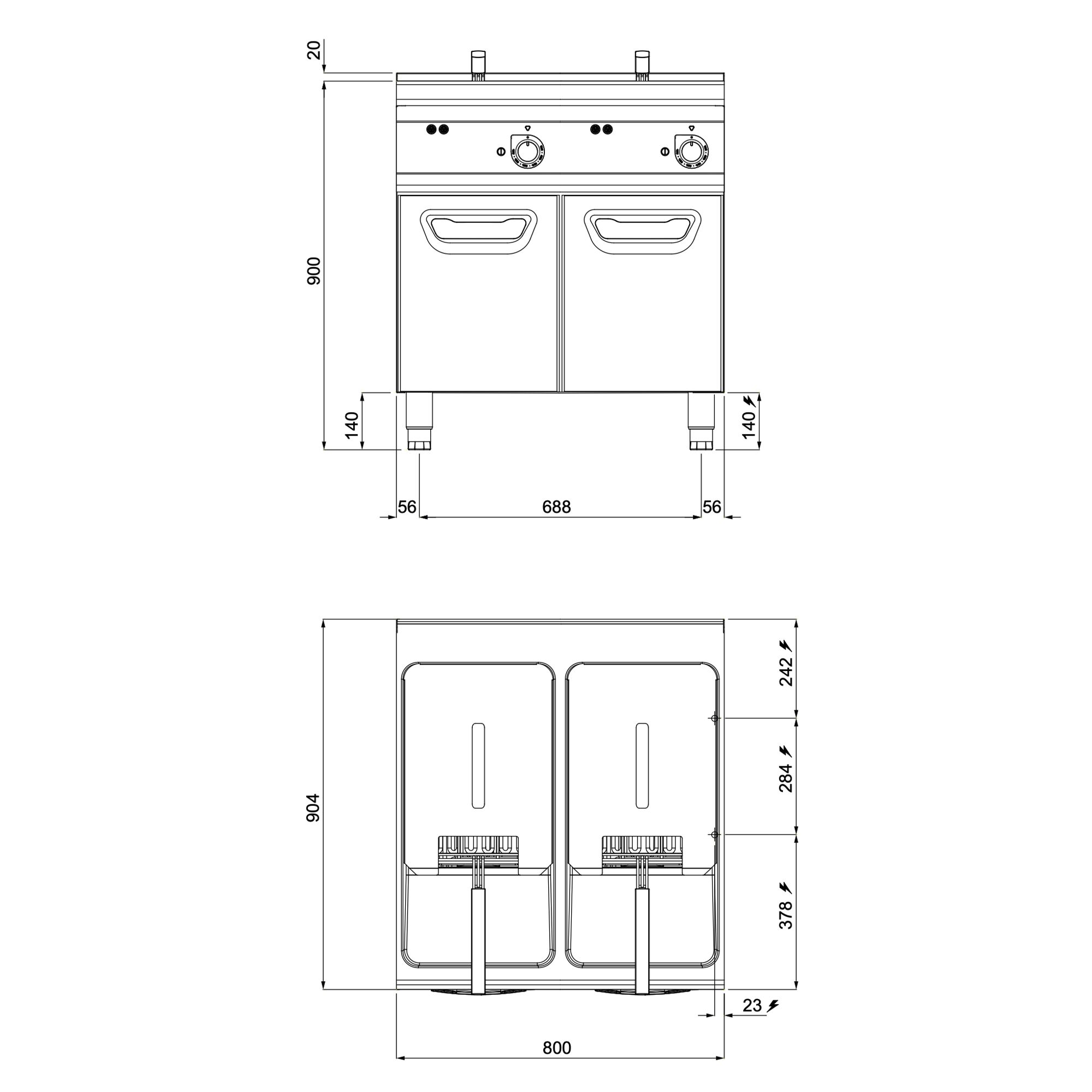 Friteuse électrique double – 22+22 litres – 44 kW