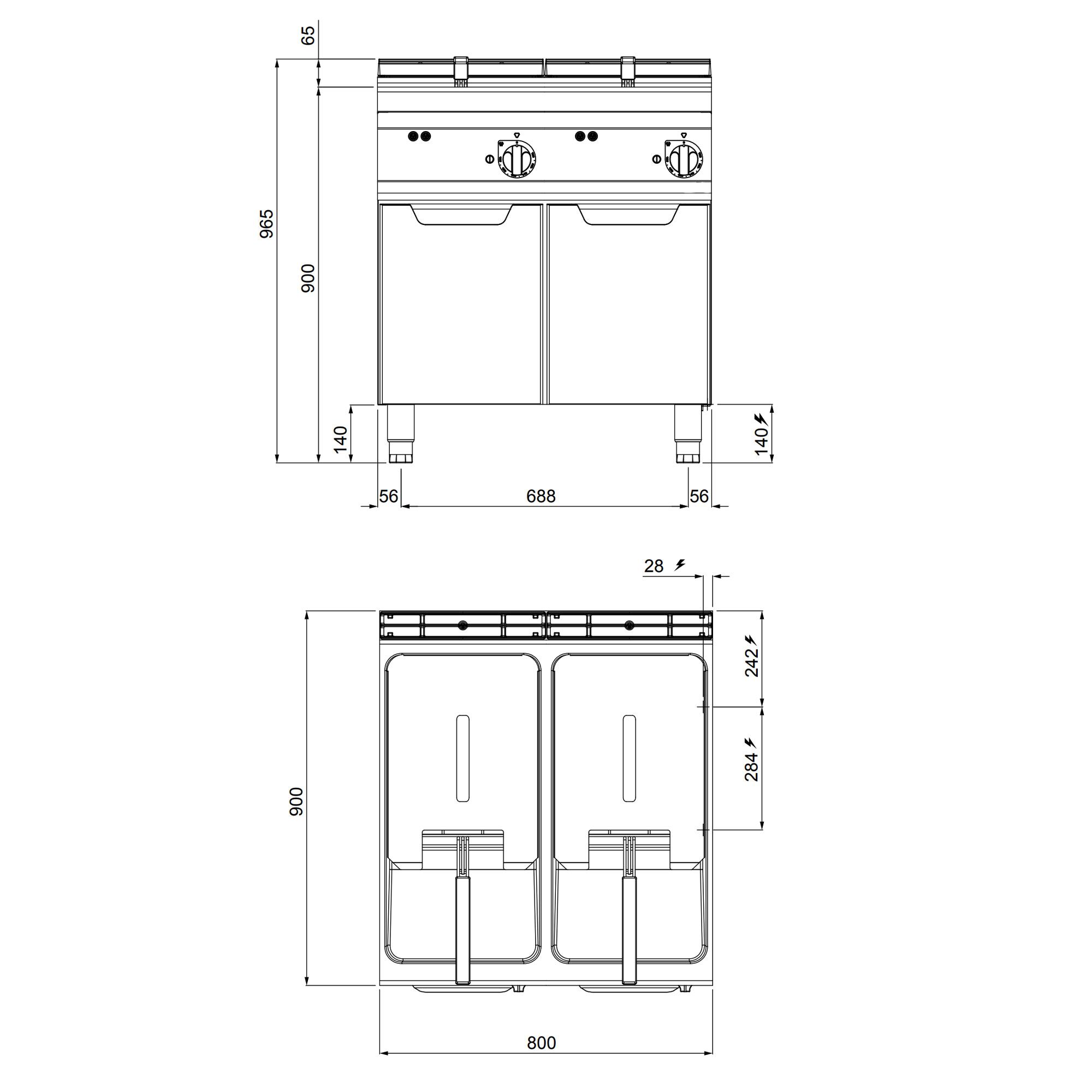 Friteuse électrique double – 22+22 litres – 44 kW