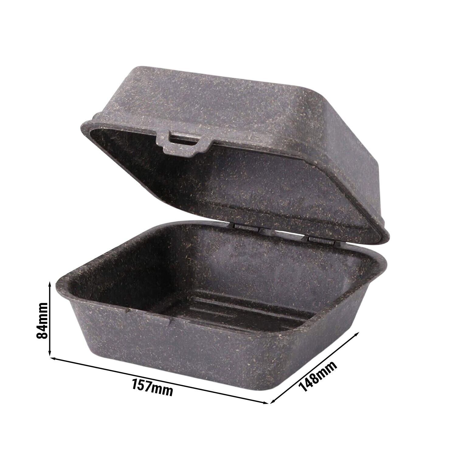 (60 pièces) Boîte à burger réutilisable - 157x148x84mm - couvercle à charnière - Gris