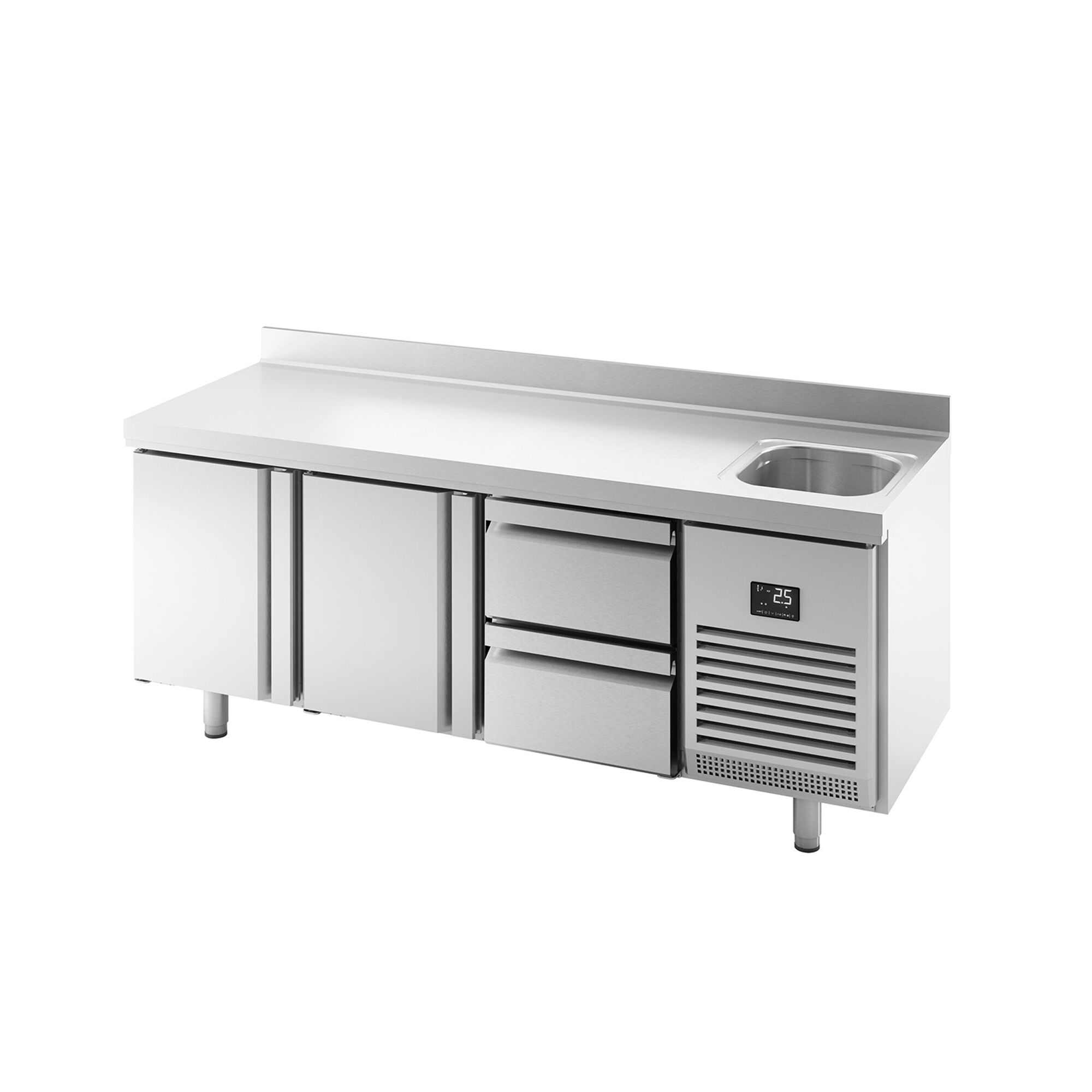 Table réfrigérée Premium PLUS - 1960 x 600 mm - avec 1 bac, 2 portes, 2 tiroirs - dosseret